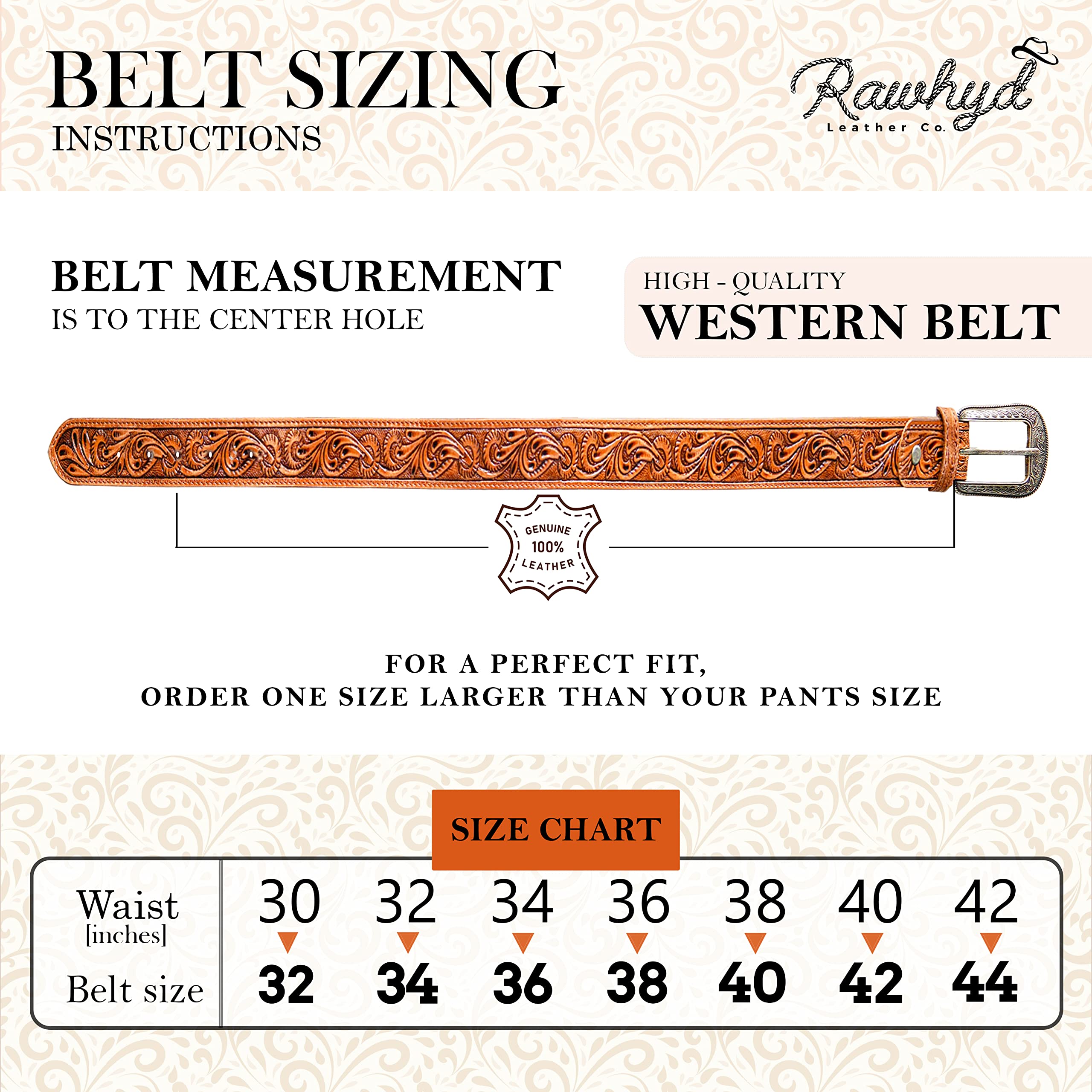 RAW HYD Genuine Leather Western Belts for Men - 1.5