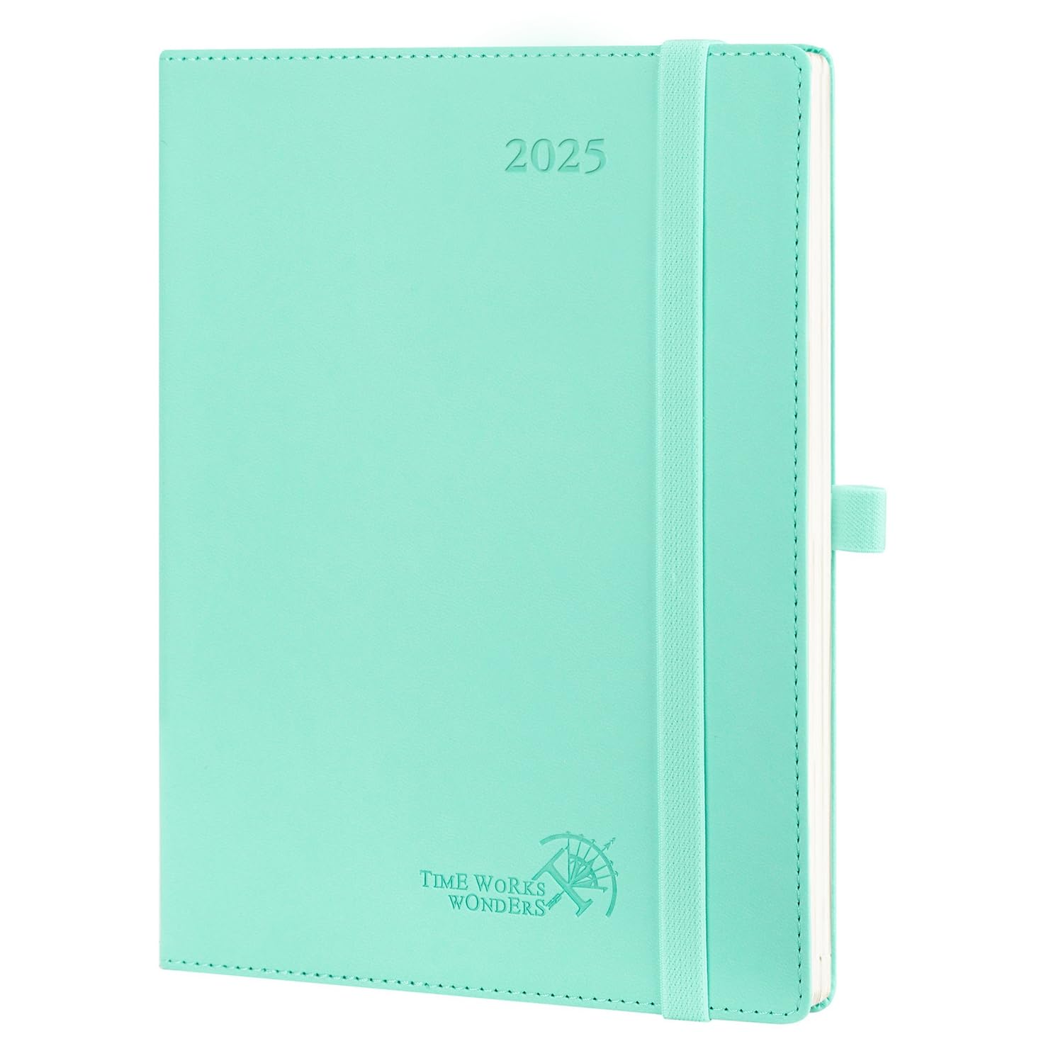 POPRUN 2025 Weekly Planner - 22 x 16.5 cm Soft PU Leather Cover, Vertical Layout, January to December 2025 (12 Months), Includes 2 Ribbon Bookmarks, 100 g/m² Paper, Mint Green - Perfect for Office, School, and Personal Organization