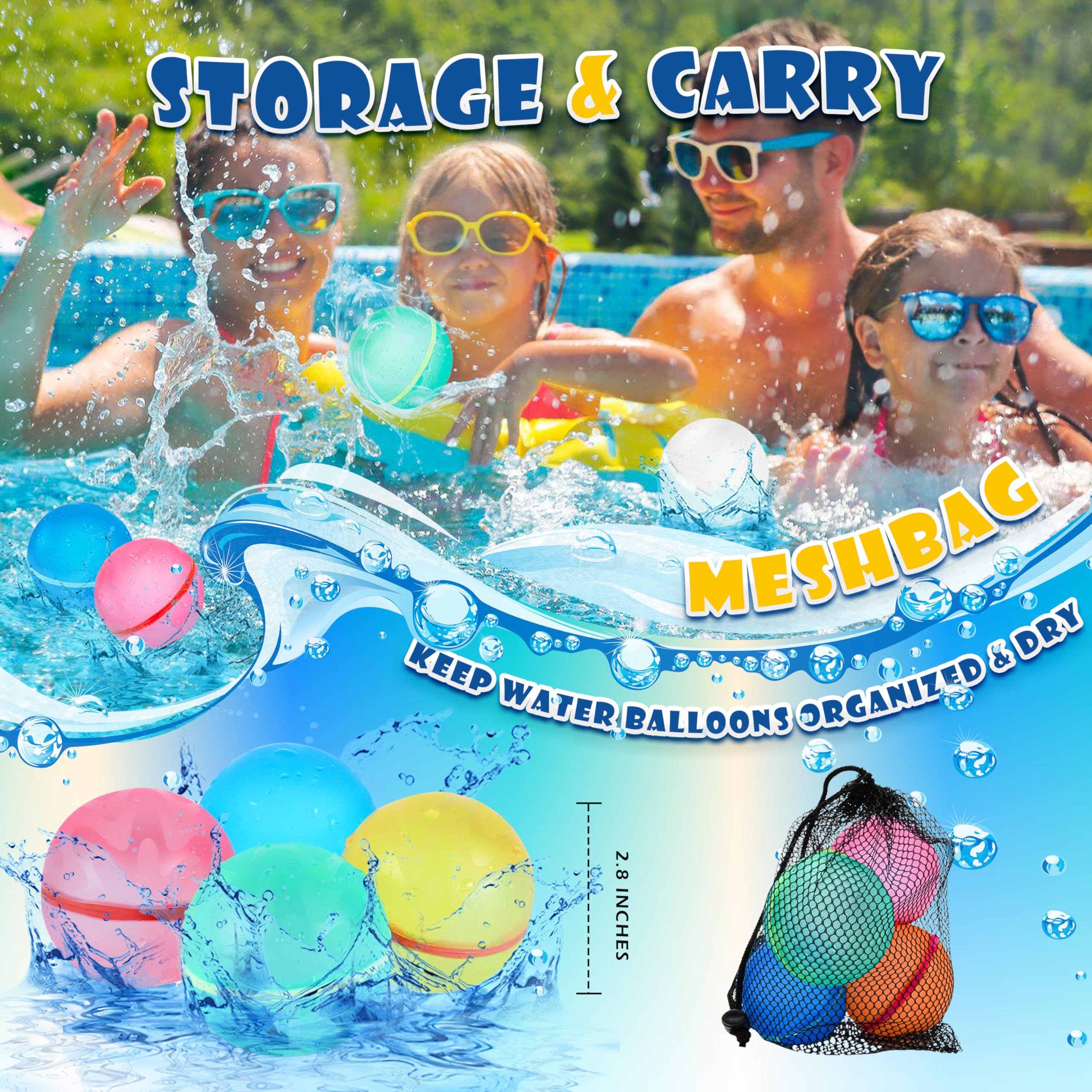 ZUPIIY Reusable Water Balloons - 30 Pack Self-Sealing Silicone Water Bombs for Kids & Adults | Summer Outdoor Pool Party Toys | Quick Fill Splash Games for Backyard, Beach & Water Play