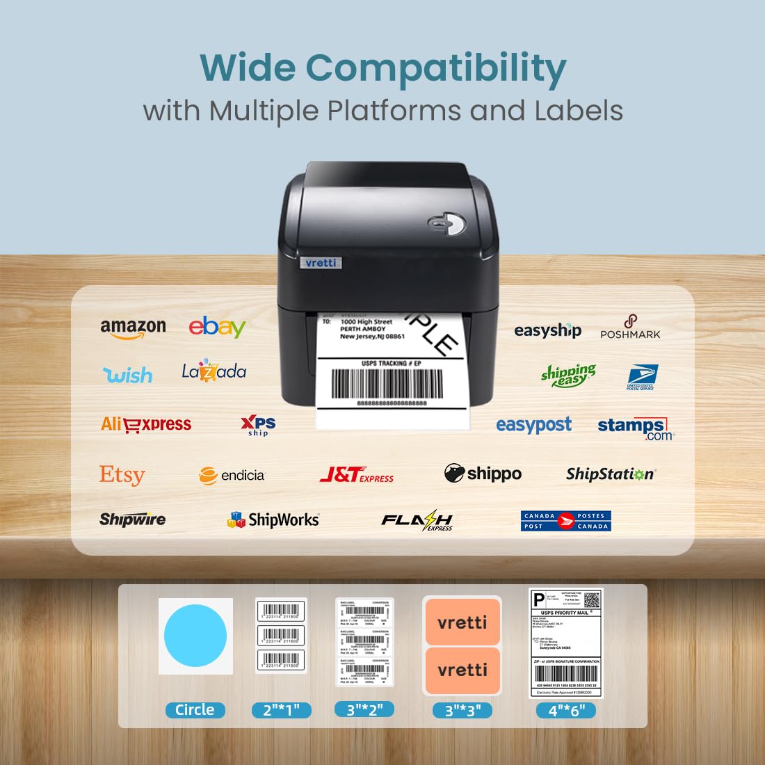 VRETTI Wireless Thermal Label Printer 4x6 - 5G Wi-Fi High Speed Shipping Label Printer for Small Business & Packages | Compatible with USPS, Canada Post, iPhone, Android, Windows & Mac | Ideal for E-commerce, Warehouse & Home Shipping