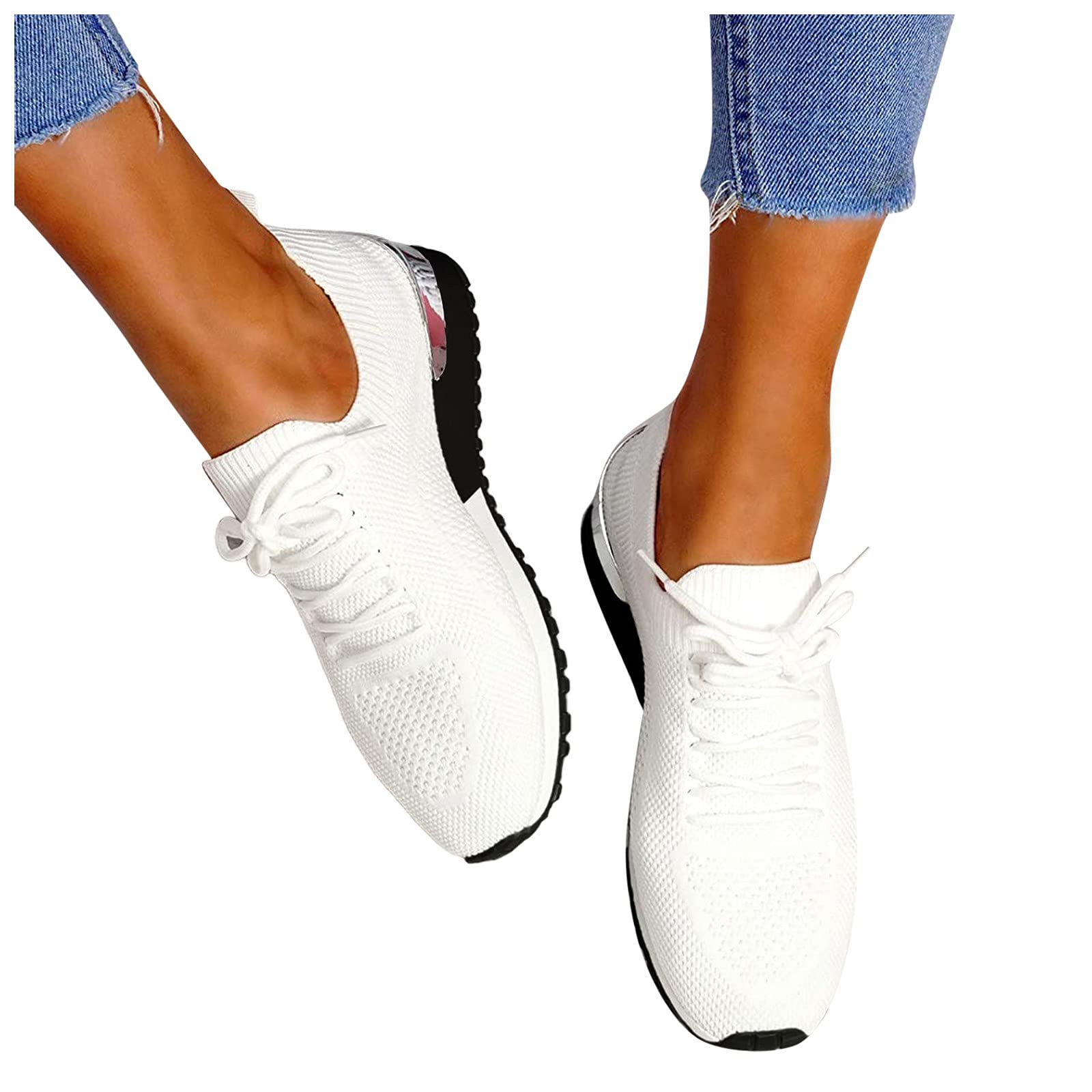 HIRIRI Women's Slip-On Sneakers - Casual Lace-Up Walking Shoes with Low Wedge, Lightweight Joggers for Women | Trendy White Sneakers for Everyday Wear, Workout & Travel