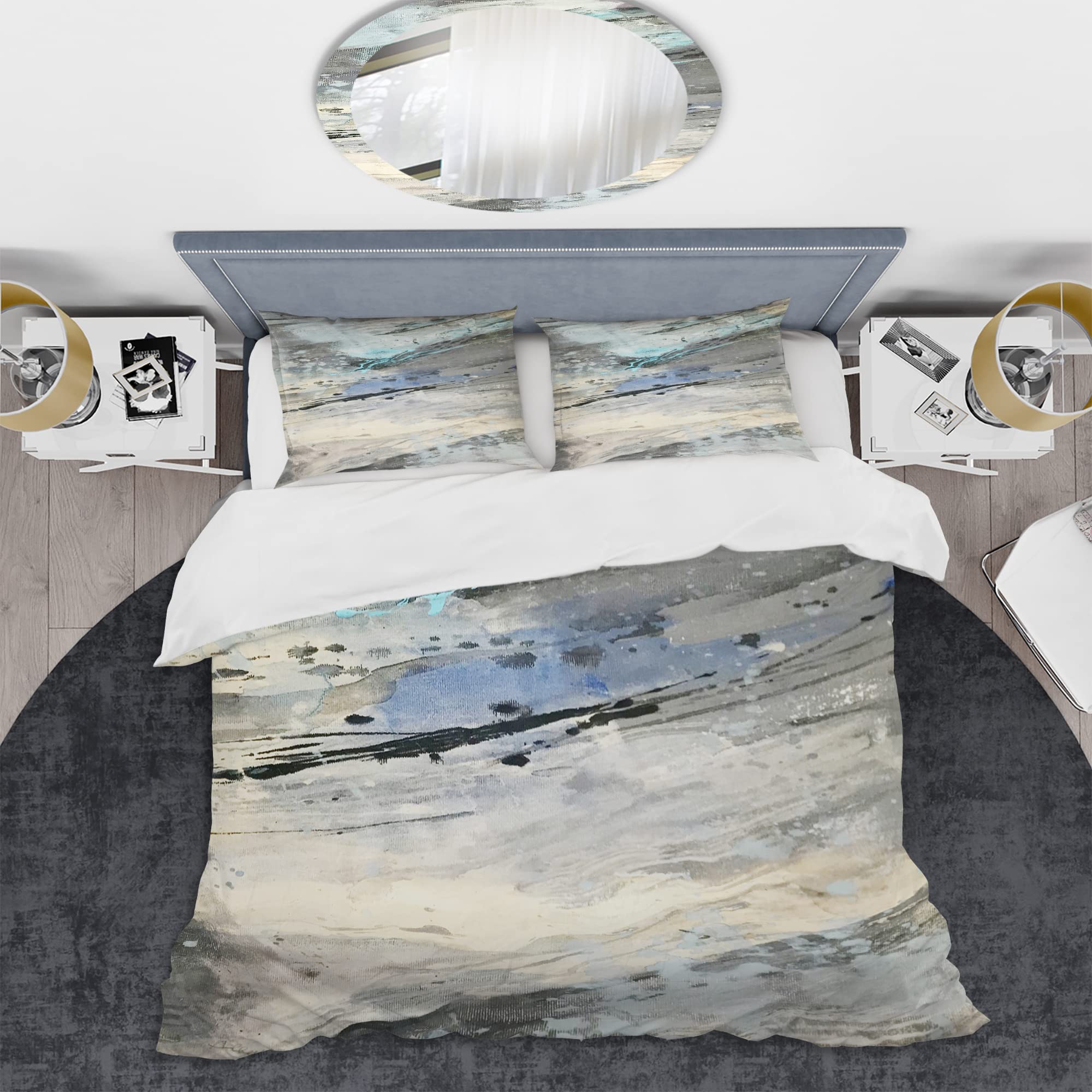 Modern Teal Duvet Cover Set King - Abstract Bedding for Contemporary Bedrooms
