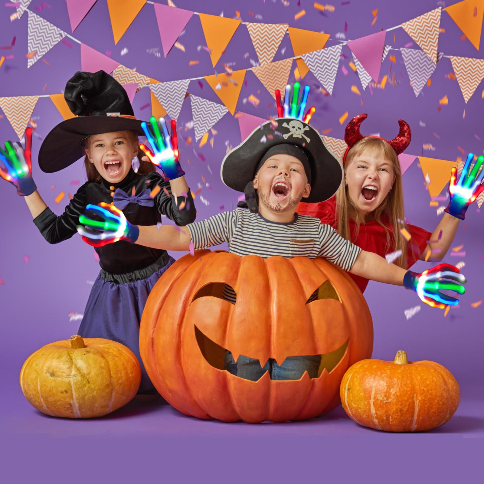 2 Pairs LED Gloves for Kids Age 4-7 - 6 Flashing Light Modes, Cool Light Up Toys for Boys & Girls - Perfect for Halloween, Christmas Parties, Birthday Gifts & Stocking Stuffers - Fun Glow Accessories for Dance Parties, Raves, Nighttime Play & Festive Celebrations