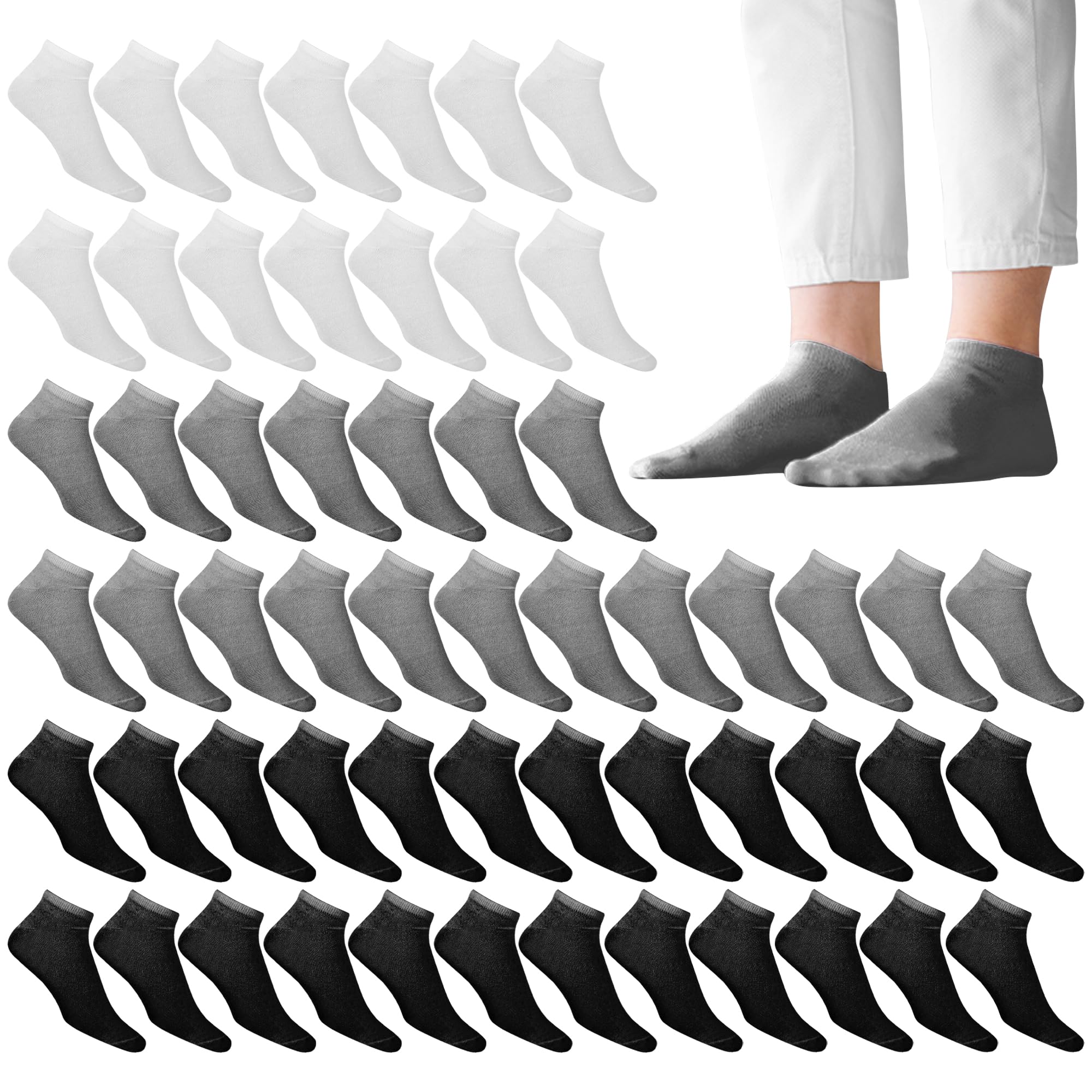 100 Pack Men's Ankle Socks - Size 10-13 Cotton Crew Socks in White & Black - Bulk Pack for Hiking, Running & Daily Wear - Breathable Comfort Socks for Workout & Casual Use