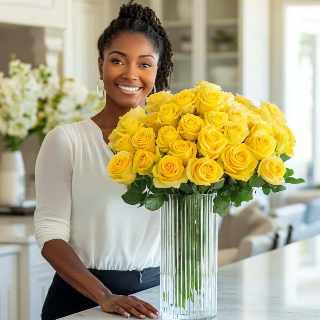 50 Fresh Yellow Roses - Birthday, Baby Shower, Anniversary Flowers | Express Delivery | Perfect for Home Decor, Wedding Centerpieces & Romantic Gifts