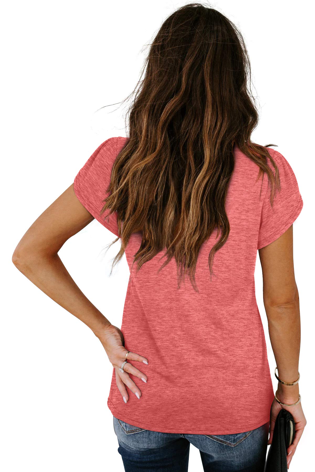 WIHOLL Women's V-Neck Summer T-Shirts with Petal Sleeves - Casual Blouse for Work, Date & Vacation | Breathable Comfort Top for Hot Weather