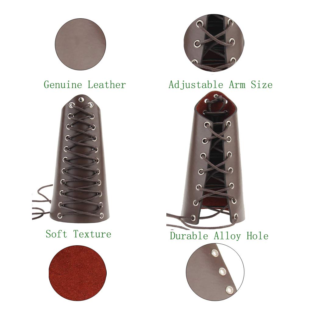 Jeilwiy Viking Bracers - Medieval Leather Arm Armor Cuffs (2-Pack) | Authentic Leather Gauntlets & Wristbands for Men & Women | Perfect for LARP, Cosplay, Renaissance Fairs & Viking Reenactments