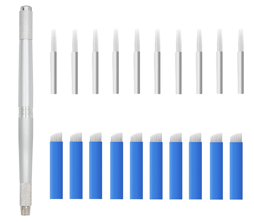XIAOYU 3 in 1 Microblading Pen with Needles - Permanent Makeup Tool for Eyebrow Tattooing & Microblading - Professional Manual Eyebrow Tattoo Pen (Silver) - Perfect for Salon, Spa & Home Use