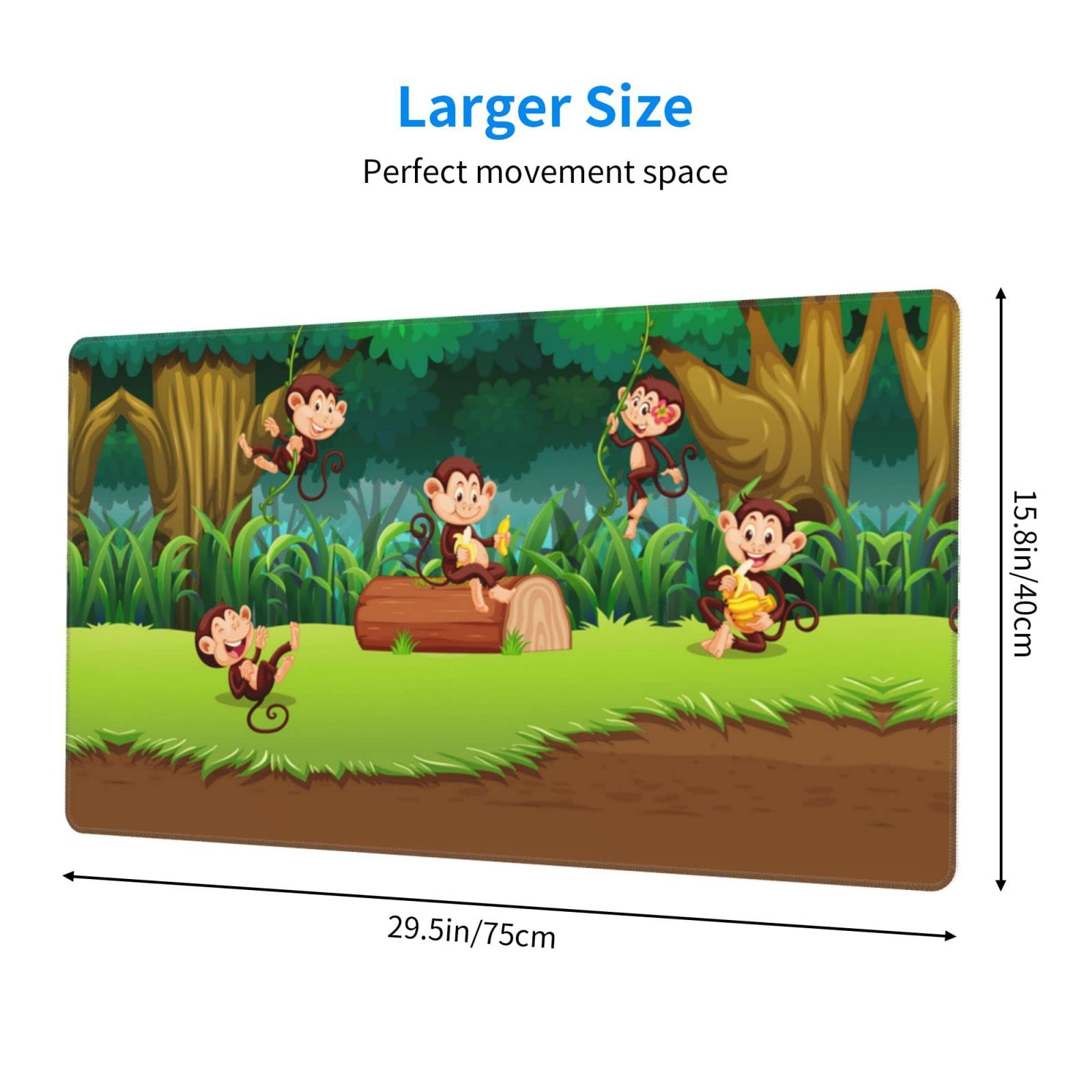 Cute Monkey Mouse Pad - Large Extended Rubber Desk Pad (29.5x16 inches) for Keyboard & Mouse - Perfect for Office, Gaming & Home Computer Workstations