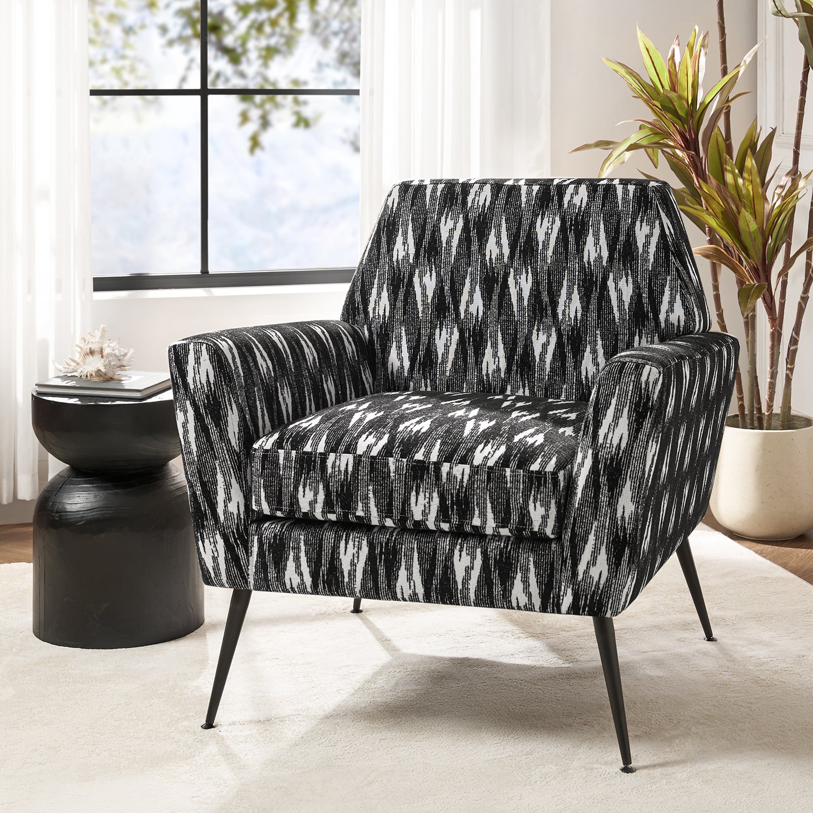 Modern Tony Geometric Pattern Armchair with Square Arms - Stylish Accent Chair for Living Room, Bedroom, or Office - Perfect for Small Spaces and Contemporary Decor