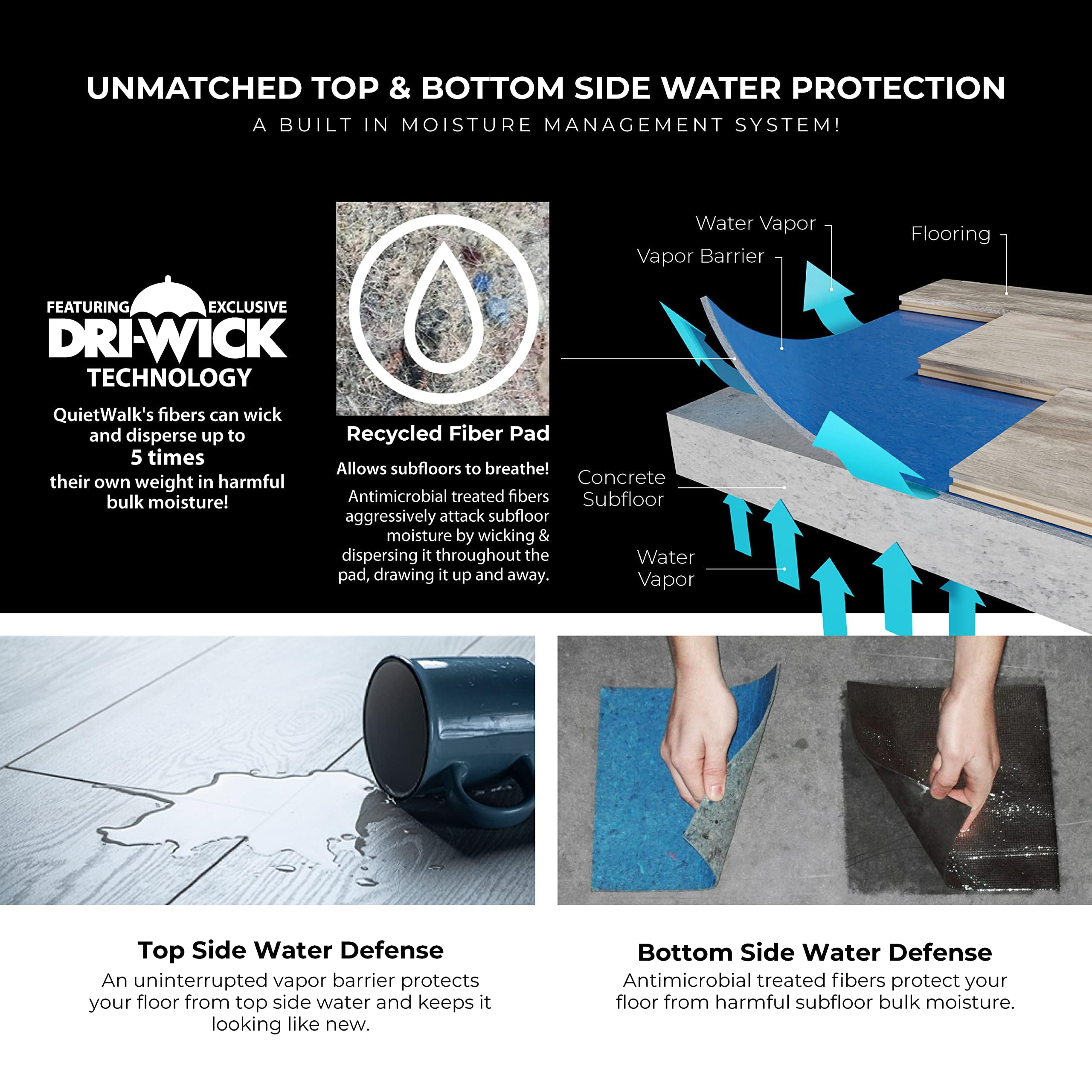 QuietWalk Laminate & Floating Wood Floor Underlayment with Vapor Barrier - Soundproof, Moisture Resistant, Durable 3'x66.8' Roll (200 sq ft) for Home, Office & Basement Flooring Installation
