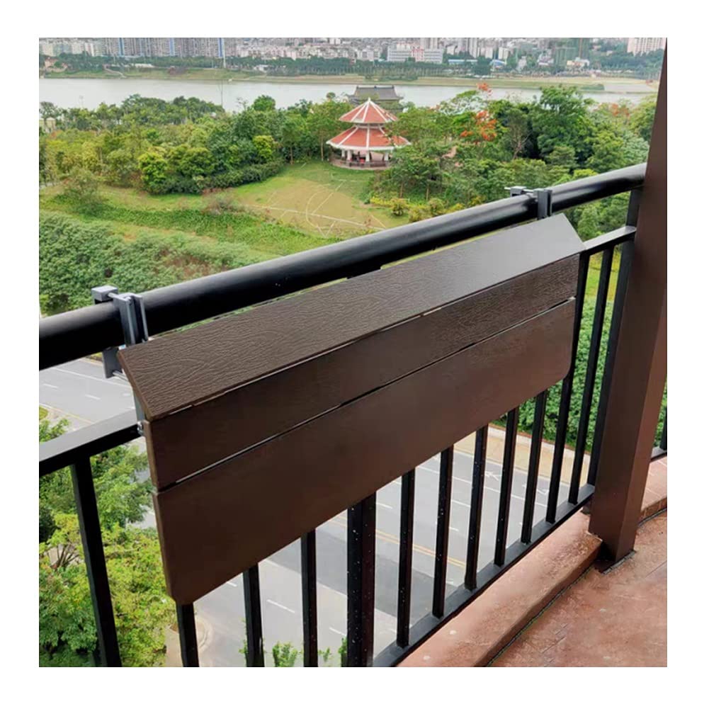 Adjustable Wooden Balcony Bar Table for Railings - Folding Hanging Coffee Side Table for Patio, Garden, Deck - 120x27cm Brown - Perfect for Outdoor Relaxation & Small Space Dining