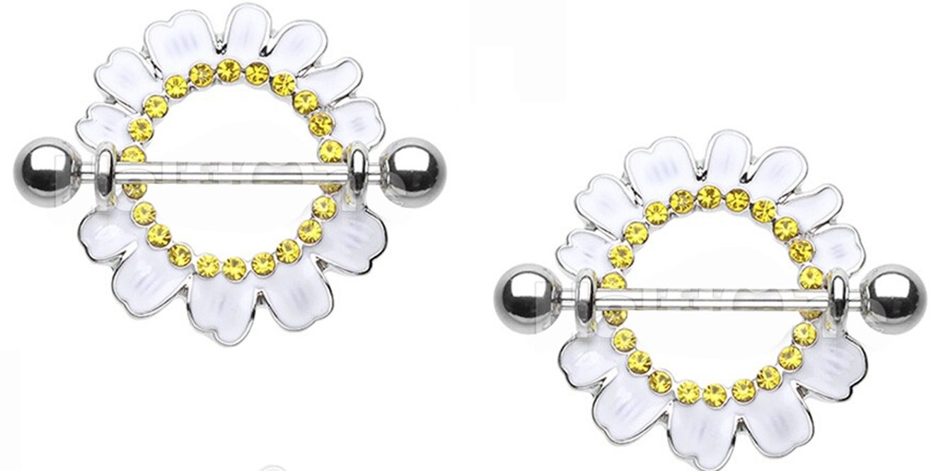 Body Accentz® Daisy Flower Nipple Ring Bar - Surgical Steel Body Jewelry Pair (2 Pack) for Women - Perfect for Piercing, Body Modification & Unique Fashion Accessories