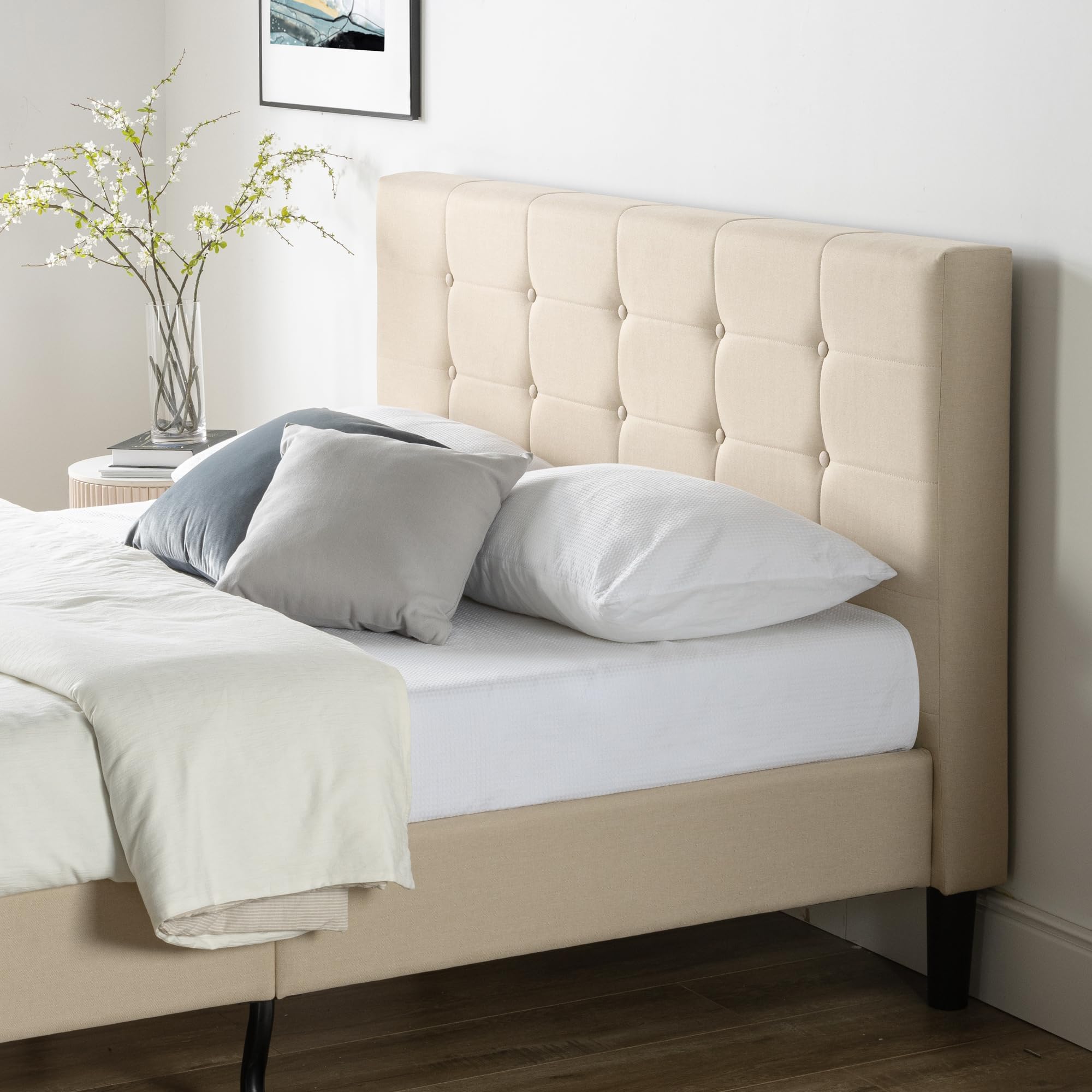 ZINUS Ibidun Full Size Upholstered Platform Bed Frame with Wood Slat Support - No Box Spring Needed - Easy Assembly - Beige - Perfect for Modern Bedrooms, Guest Rooms & Small Spaces