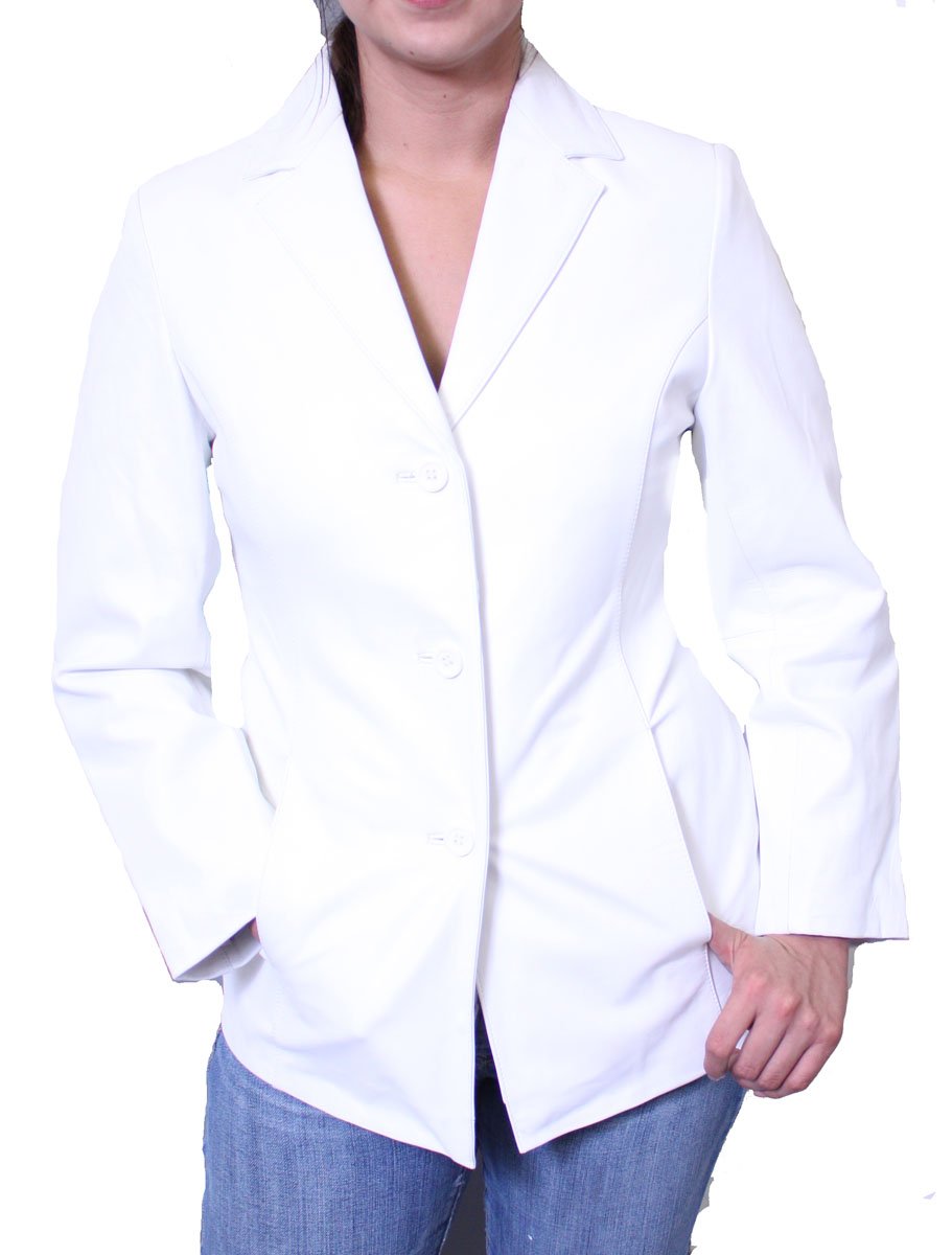 Genuine Leather Women's White Blazer Jacket with 3 Buttons - Perfect for Office Wear, Business Meetings & Formal Occasions