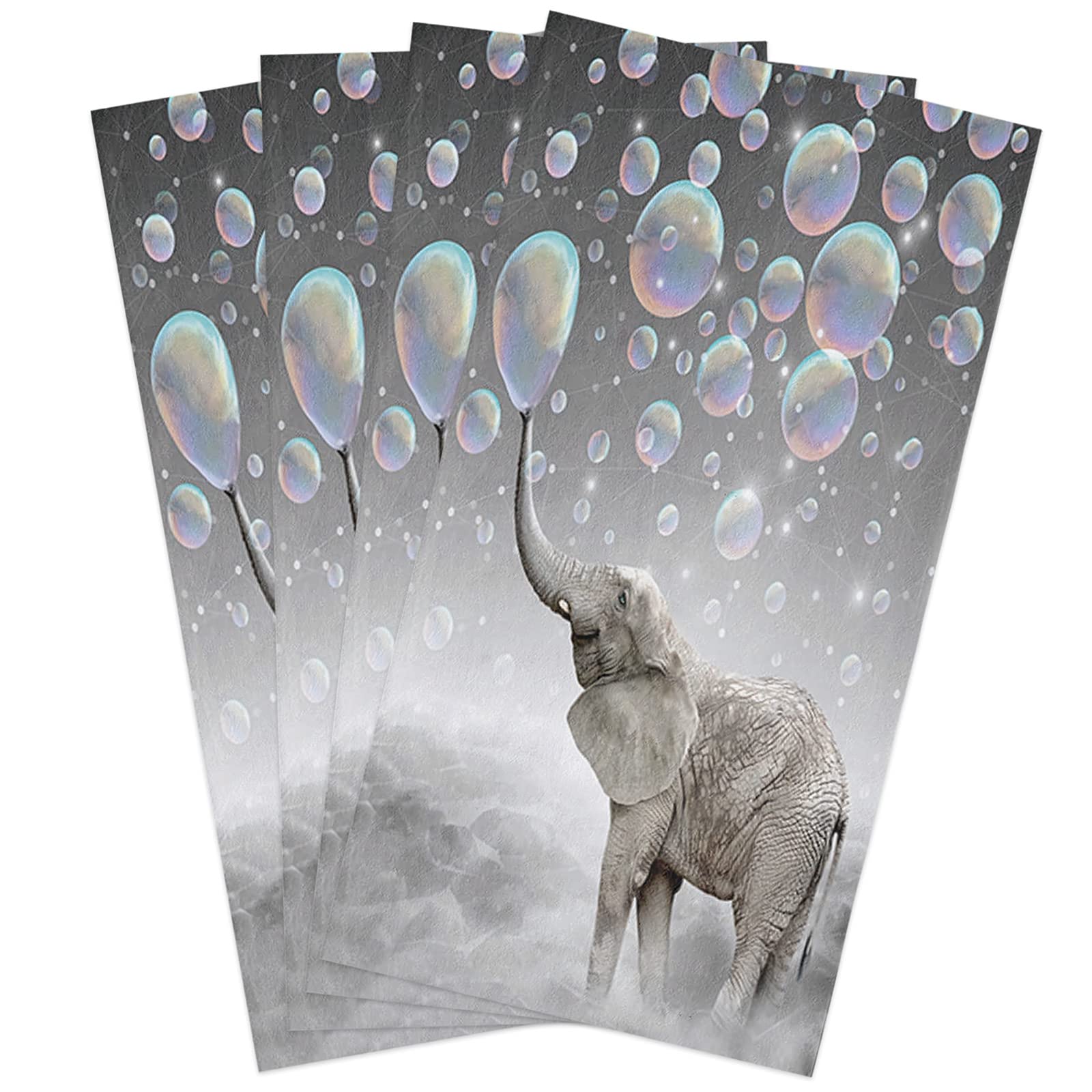**Pink Sky Kitchen Dishcloths - Absorbent & Reusable Cleaning Towels (Pack of 4) - Cute Elephant Blowing Bubbles Design - 18x28 Inch for Cooking, Baking & Dish Drying**    *(Perfect for Everyday Kitchen Use, Dishwashing, Counter Cleaning & Gift Giving)*