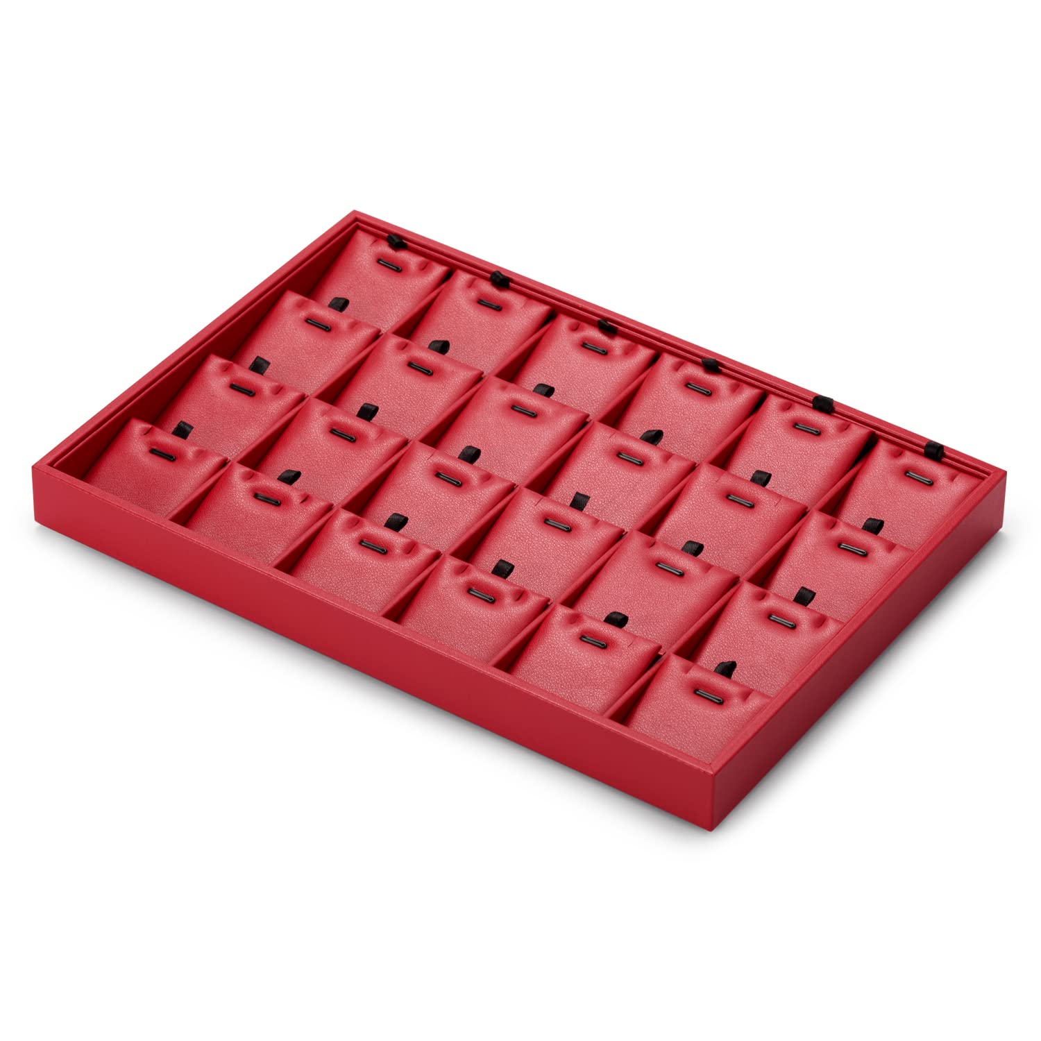 Oirlv 24 Grid Red Leather Jewelry Organizer Tray with Removable Inserts & Stackable Design - Perfect for Necklace, Ring, Earring Storage in Dresser, Vanity & Travel Jewelry Case