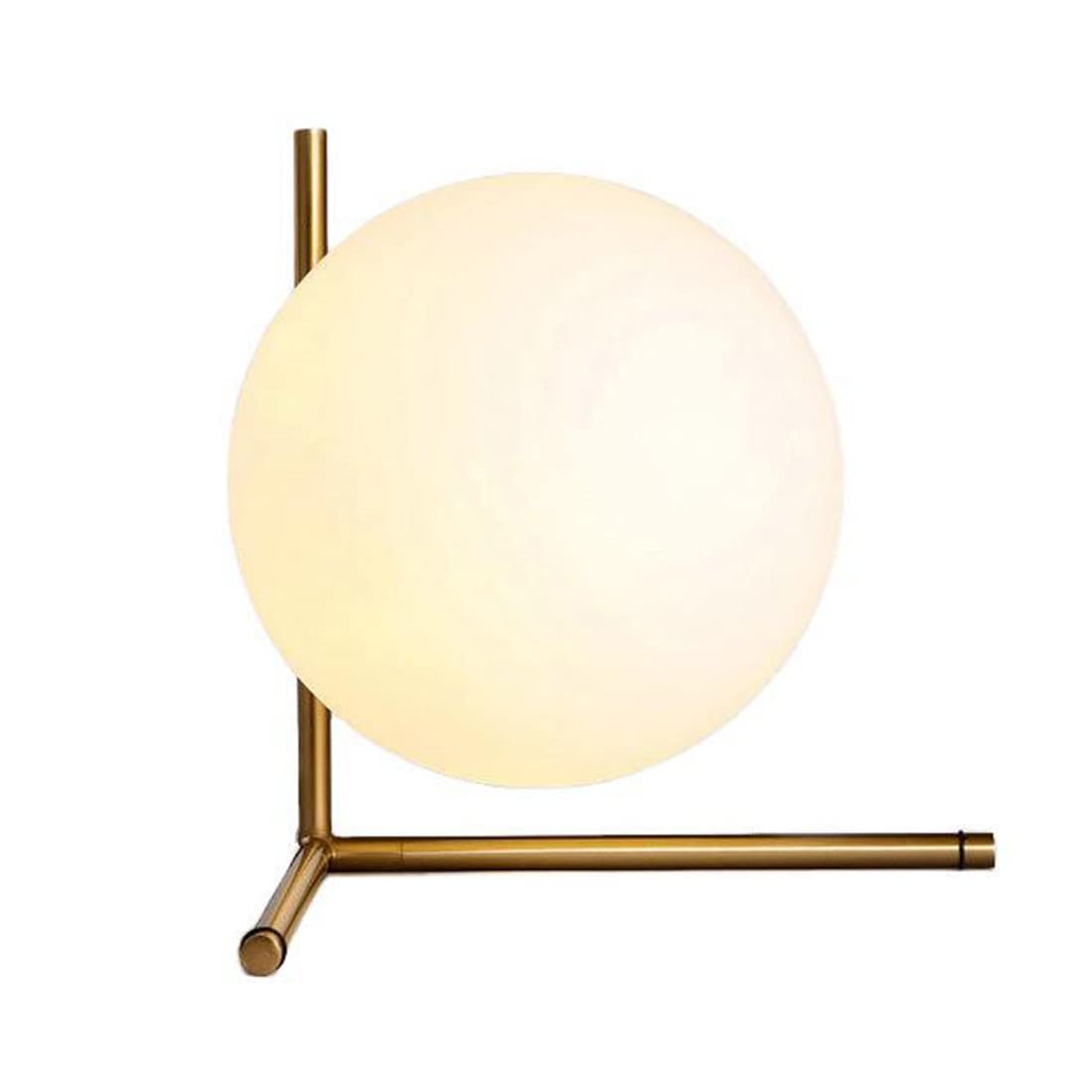 Gold Plug-in Table Lamp with White Glass Orb - Modern Desk Light for Bedroom, Living Room, Office & Study | Perfect for Nightstand, Reading & Workspace Lighting