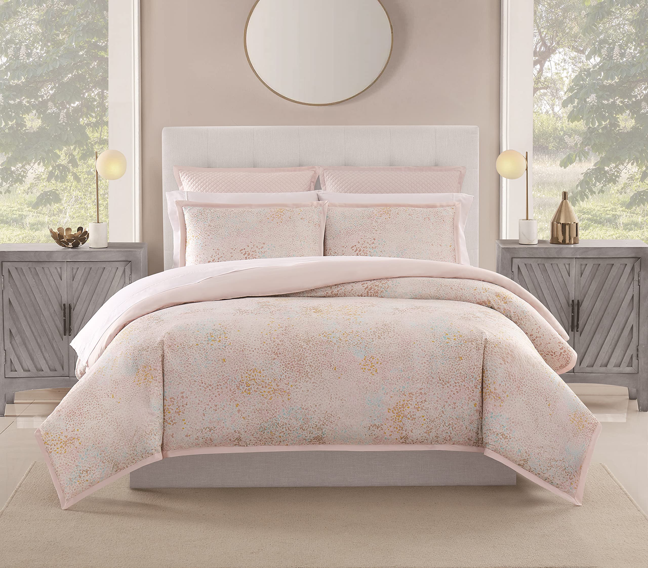 Charisma Linstrom Collection 3-Piece Duvet Cover Set with Shams - Soft Watercolor Confetti Print in Tan - King/California King Size DCS4168KC-1800 | Luxury Bedding for Master Bedroom or Guest Room