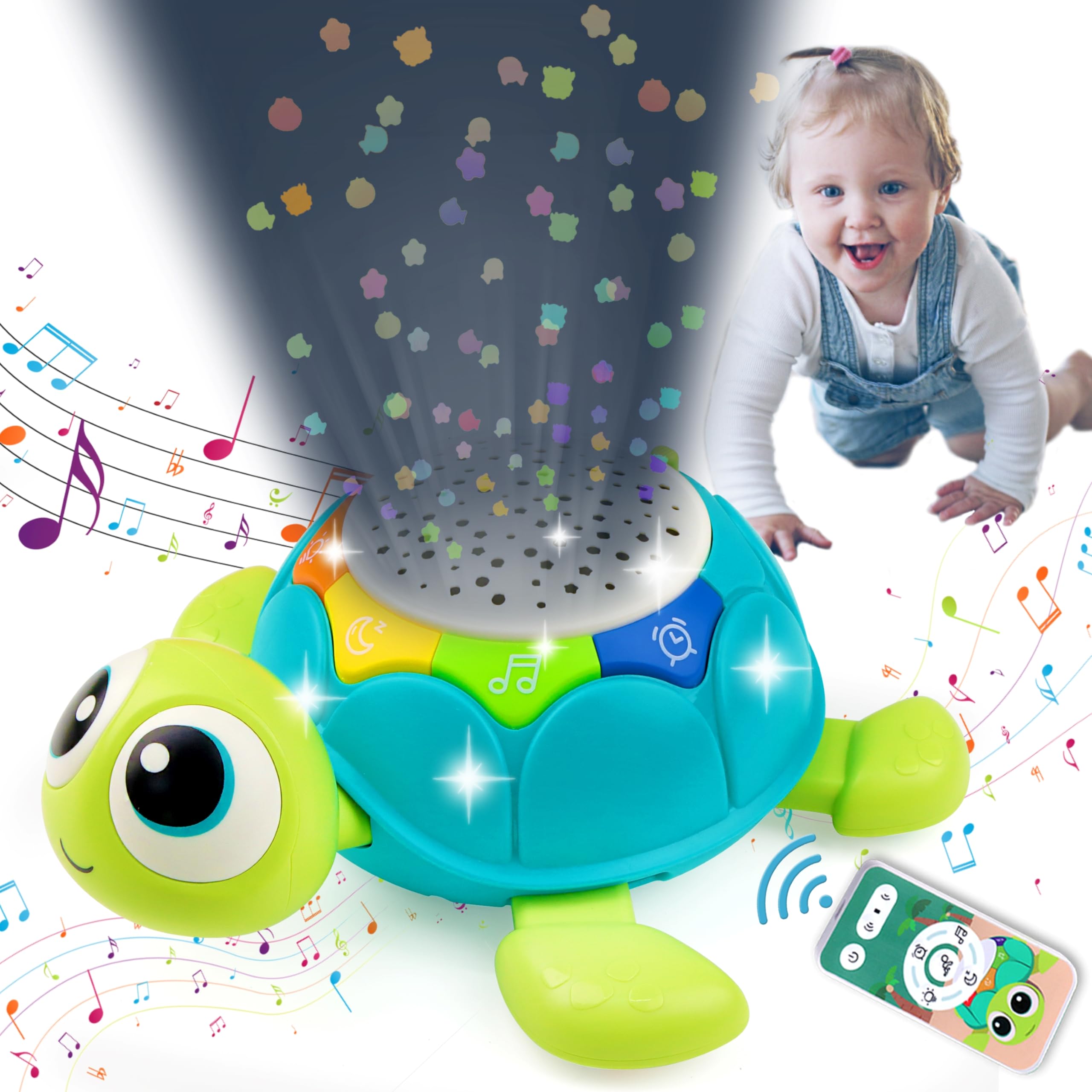 5-in-1 Musical Projector Turtle Crawling Toy for Babies 0-18 Months - Interactive Tummy Time Toy with Lights & Sounds - Perfect Baby Gift for Boys & Girls (Birthday, Christmas, Newborn) - Encourages Crawling & Sensory Development