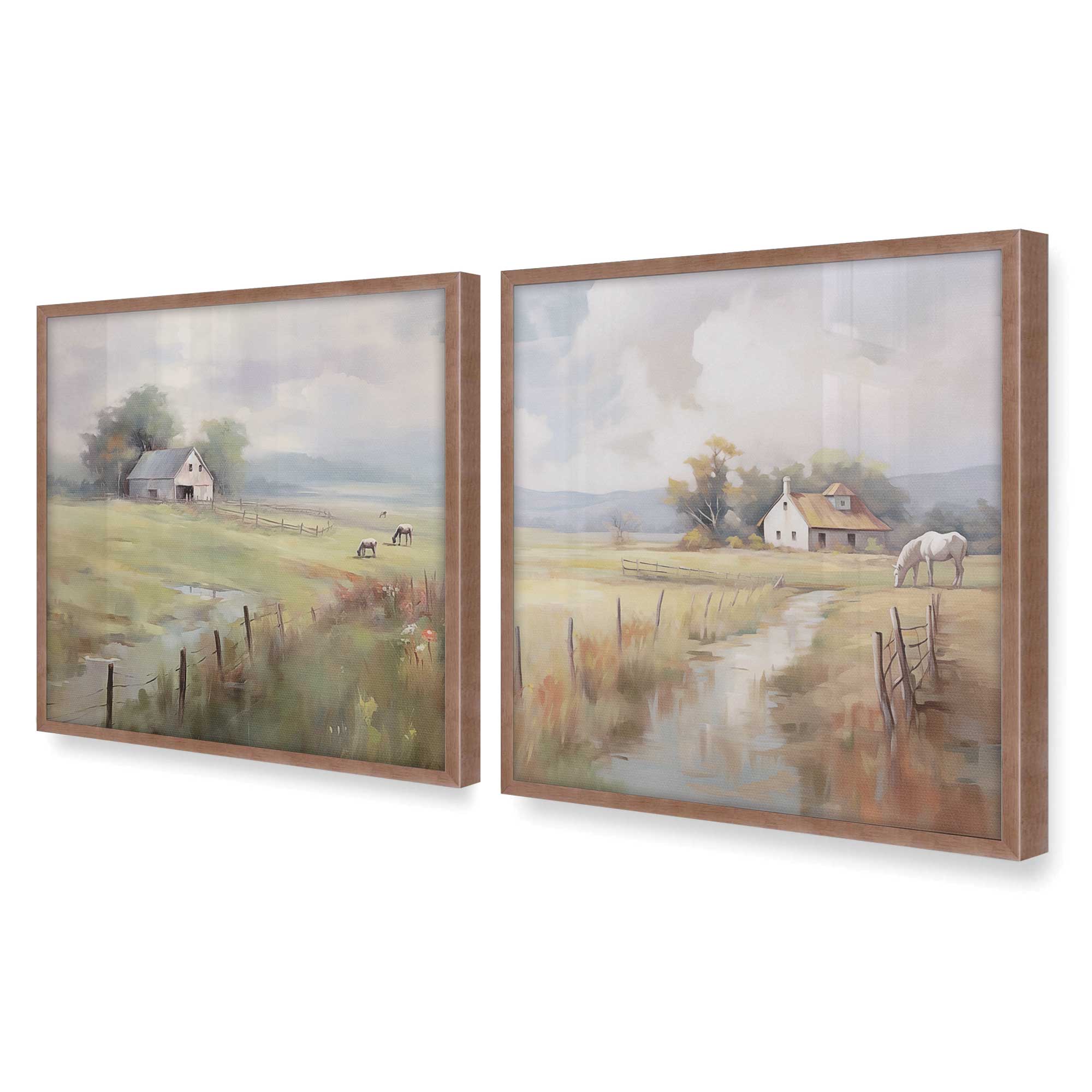Countryside Farmhouse Bliss - Set of 2 Wall Art Prints for Living Room, Bedroom & Home Decor