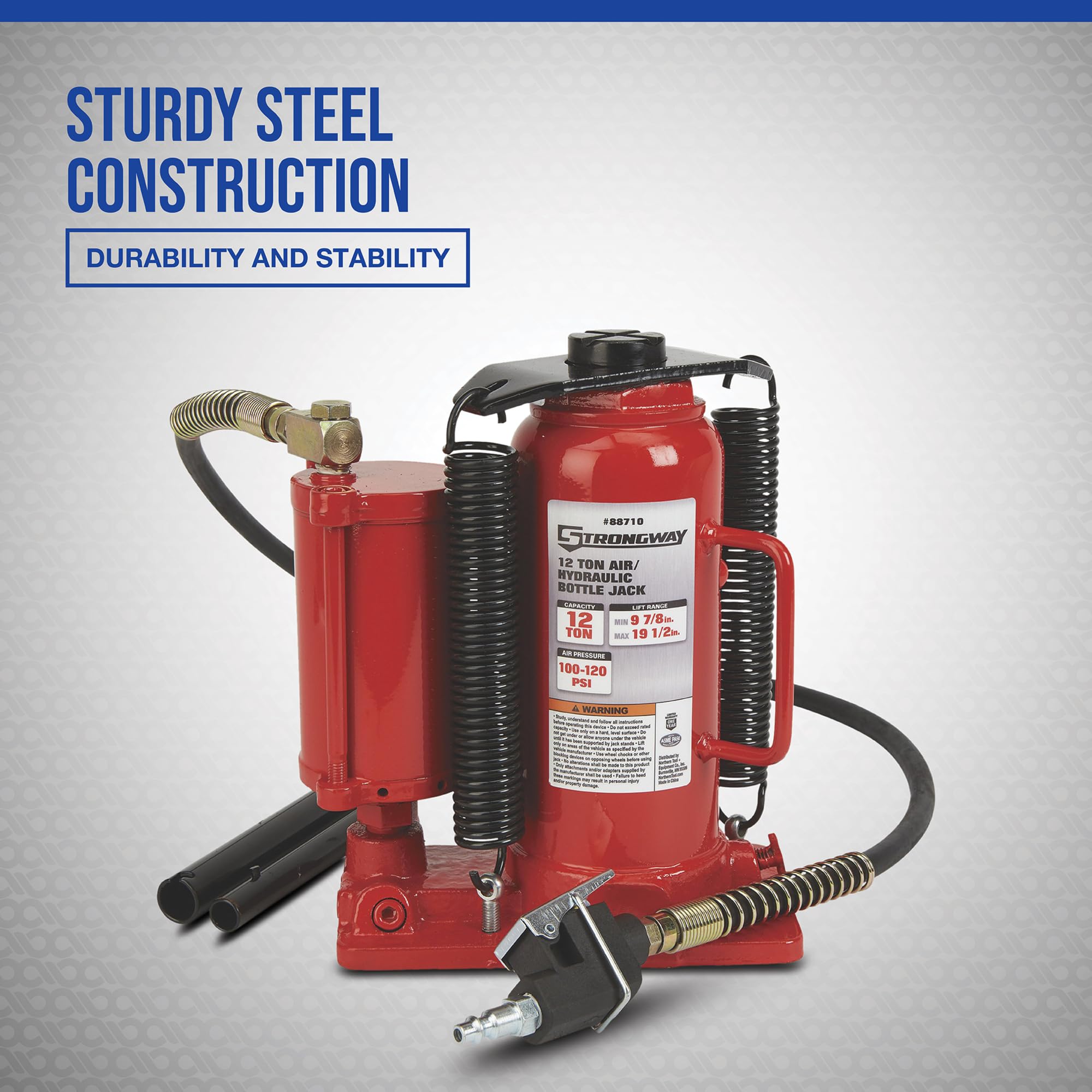 Strongway 12-Ton Air/Hydraulic Floor Jack - Heavy Duty Car Lift for Trucks, SUVs & Vehicles - Ideal for Auto Repair Shops & Home Garages