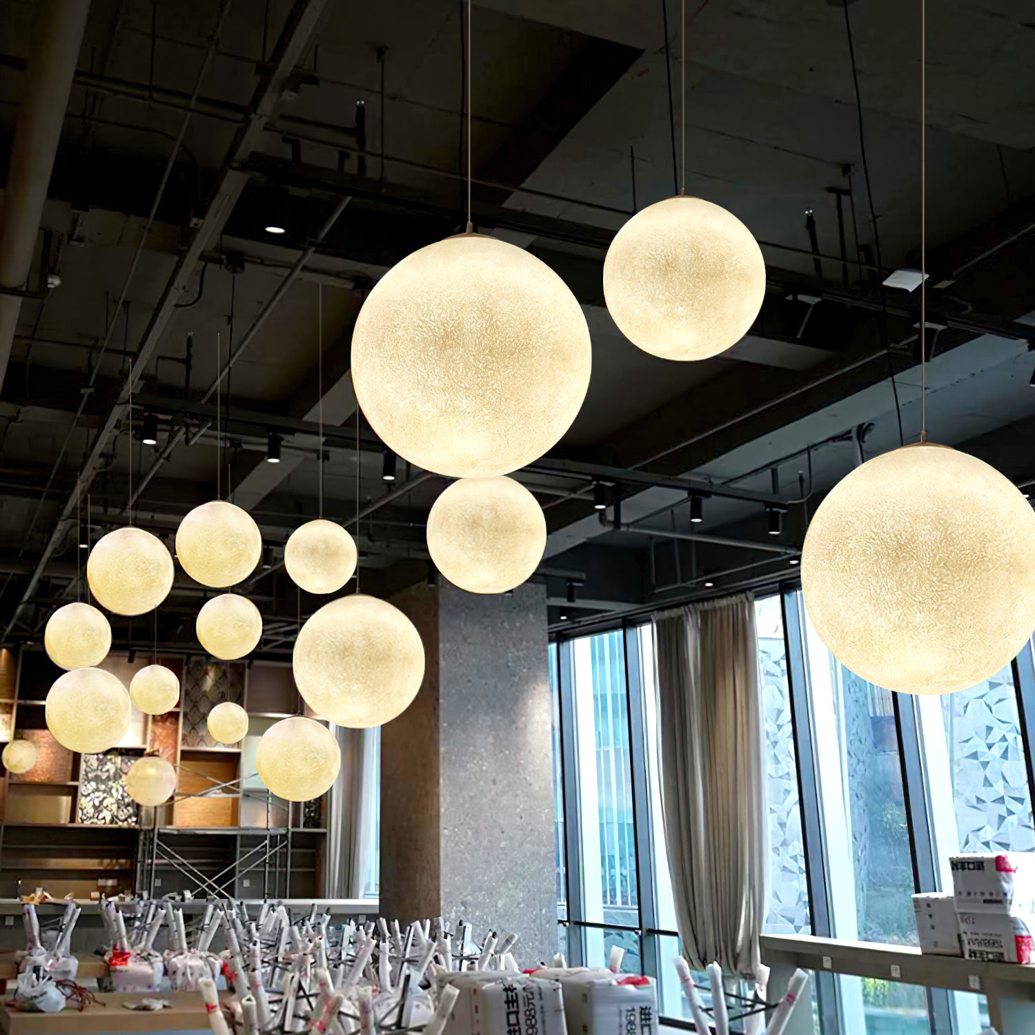 Moon Pendant Lamp - Modern LED Hanging Light Fixture for Bedroom, Living Room, Dining Room & Kitchen | Dimmable Ceiling Light with Remote Control | Perfect for Home Decor and Ambient Lighting
