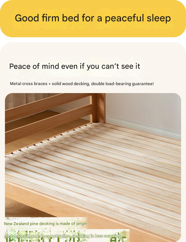 Solid Wood Bunk Bed - Beech & Birch Twin/Full Size - Space-Saving Kids & Guest Room Furniture for Small Bedrooms & Vacation Homes
