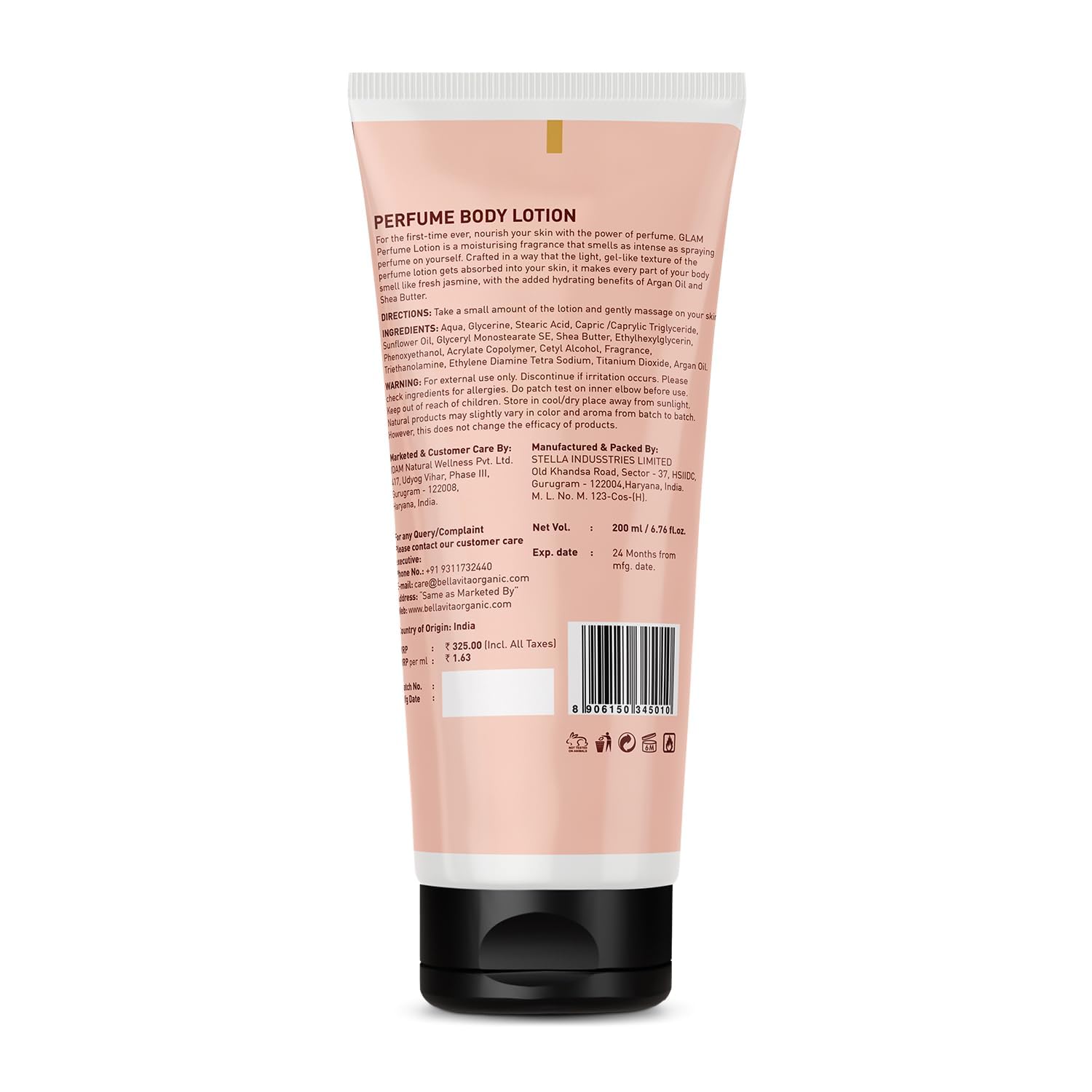 Bella Vita Luxury Glam Women's Perfumed Body Lotion - Hydrating & Nourishing with Argan Oil & Shea Butter (200ml) for Soft, Supple & Healthy Skin | Perfect for Daily Moisturizing, Gift Giving & Self-Care Rituals