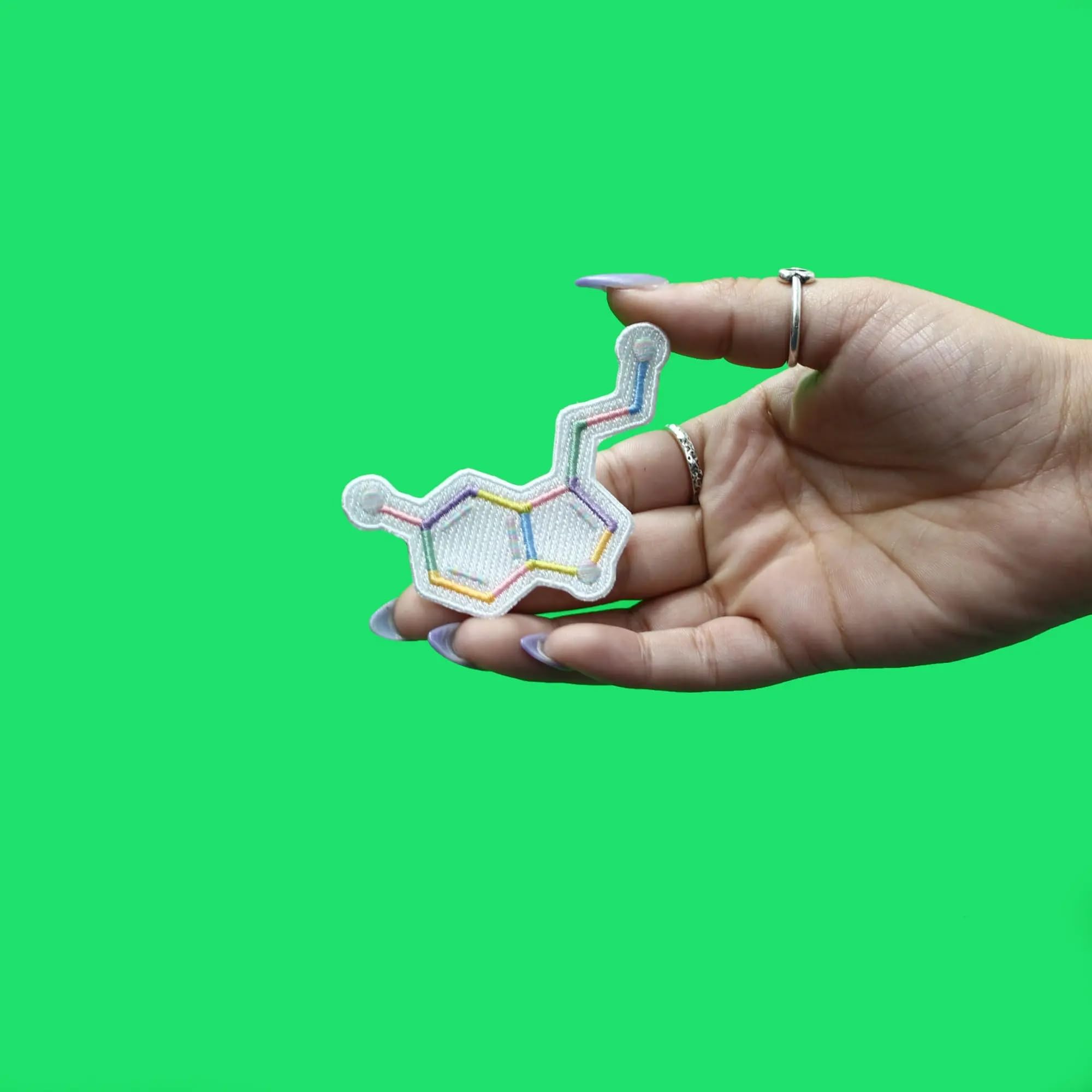 Serotonin Molecule Patch - Chemical Structure Embroidered Iron On Patch for Science Enthusiasts, Students & Teachers - Perfect for Backpacks, Lab Coats & DIY Crafts