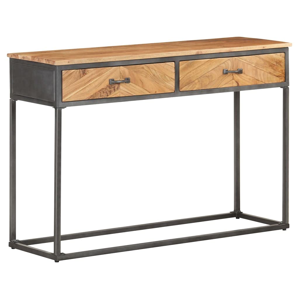 **Solid Acacia Wood Console Table - Industrial Narrow Sofa Table with Storage, 43.3