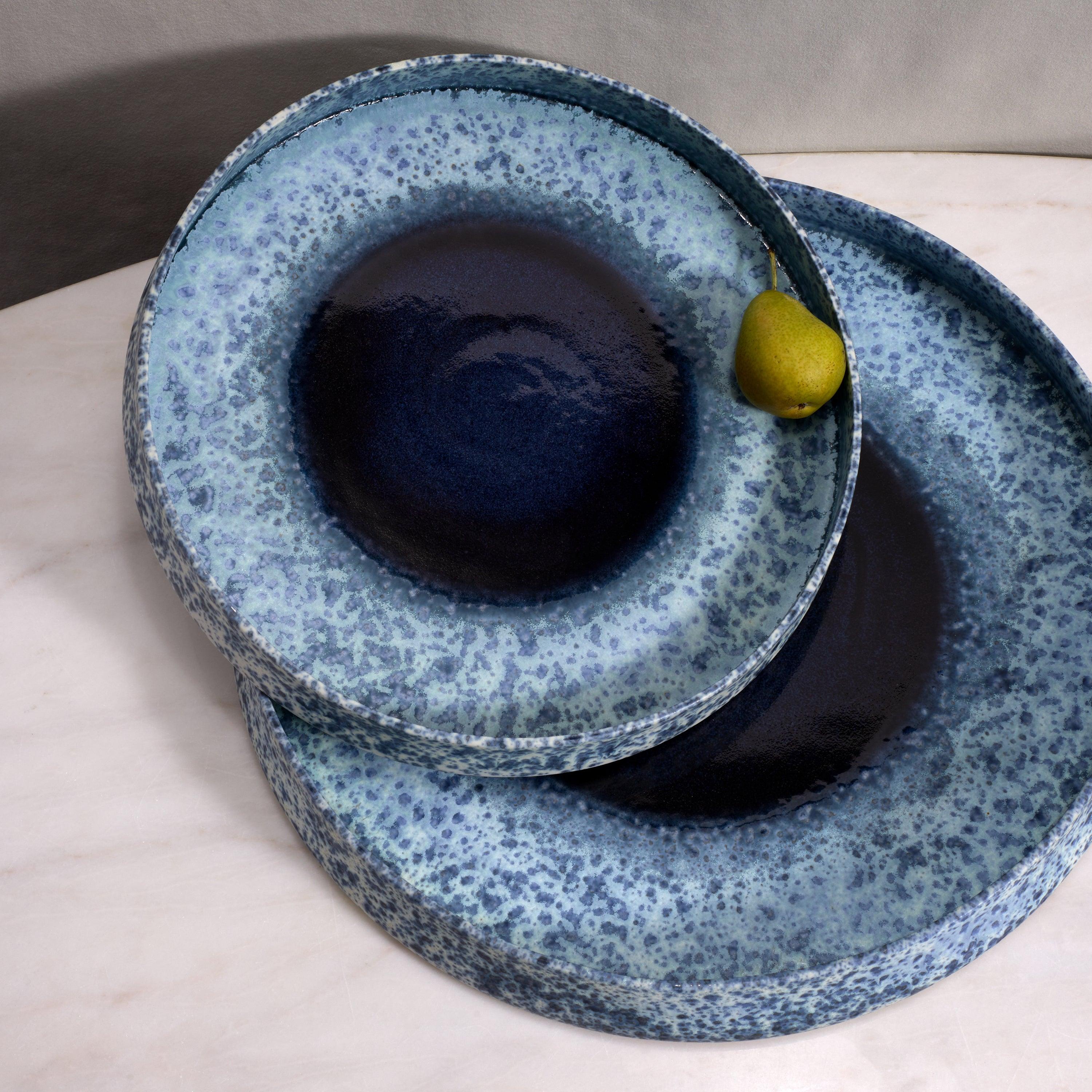 Terra Round Platter - Medium Size Indigo Ceramic Serving Dish for Dining, Entertaining & Home Decor