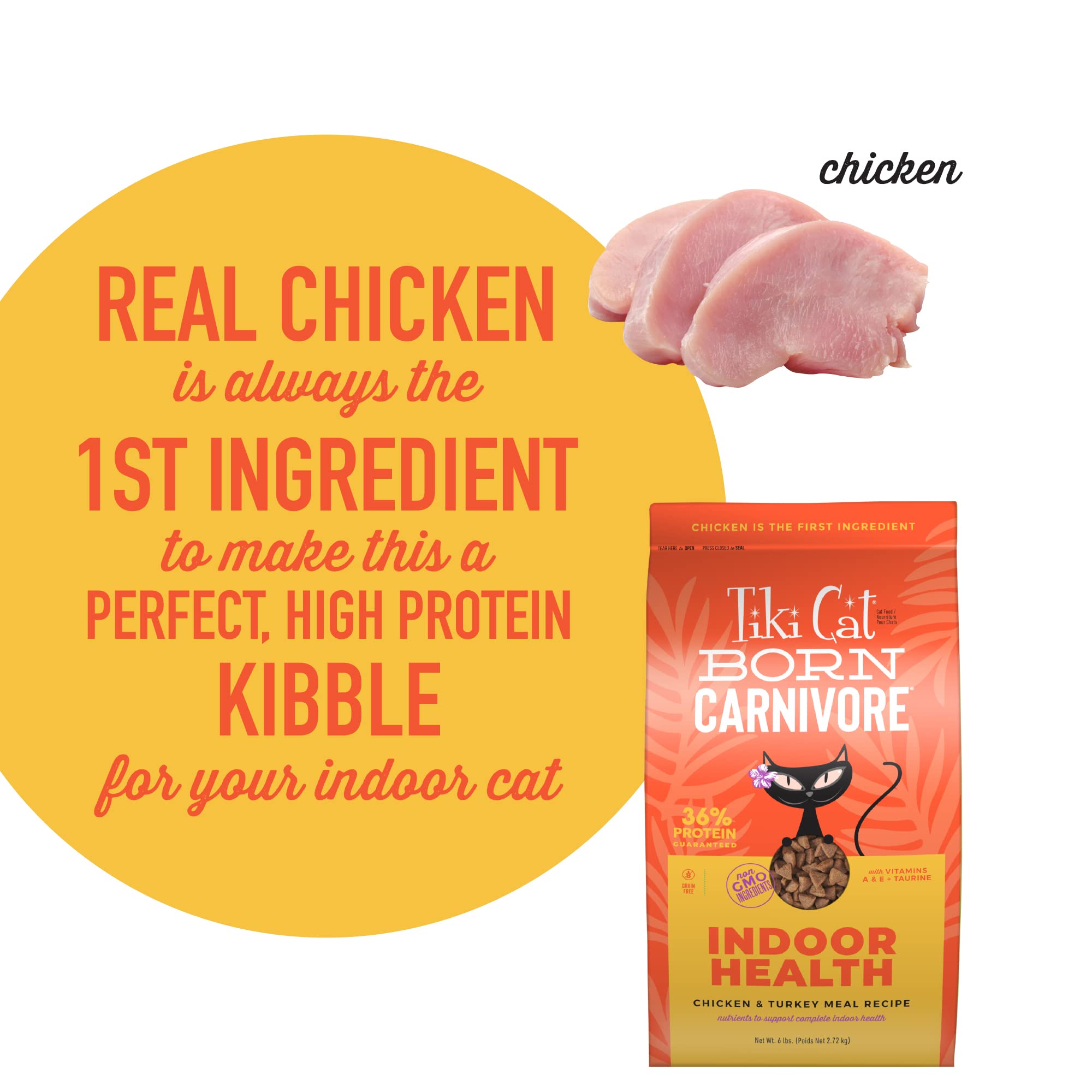 Tiki Cat Born Carnivore High Protein Dry Cat Food - Grain-Free Baked Kibble with Chicken & Turkey Meal Recipe for Indoor Cats - 3 lb Bag - Supports Healthy Digestion & Shiny Coat for Your Feline Friend