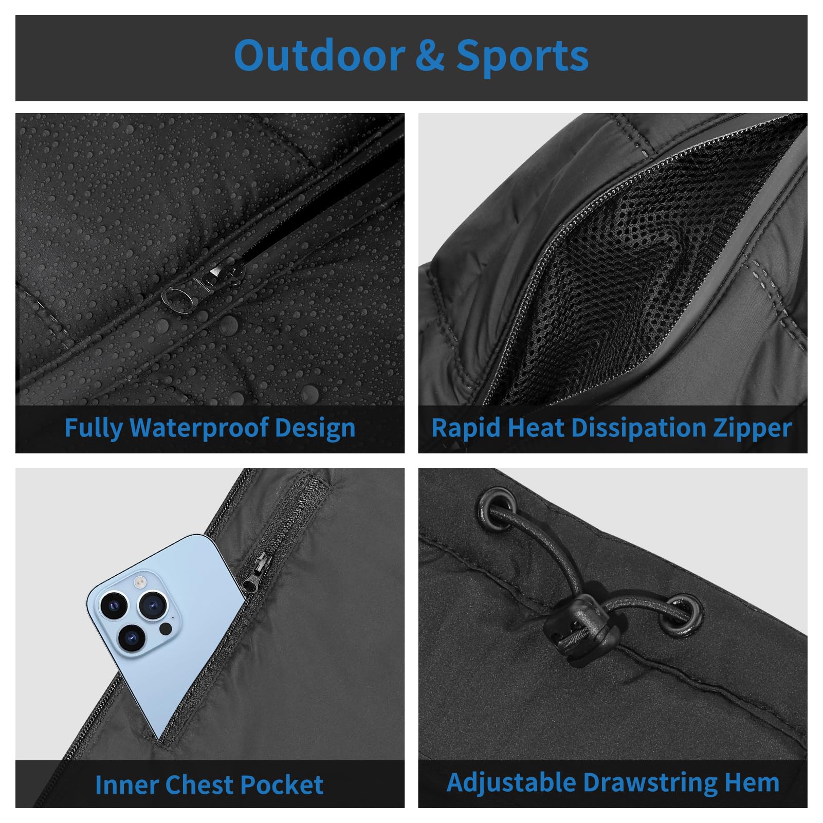 Men's Heated Vest with 7.4V Battery Pack - Lightweight Waterproof Rechargeable Electric Winter Jacket for Outdoor Activities, Hiking & Cold Weather