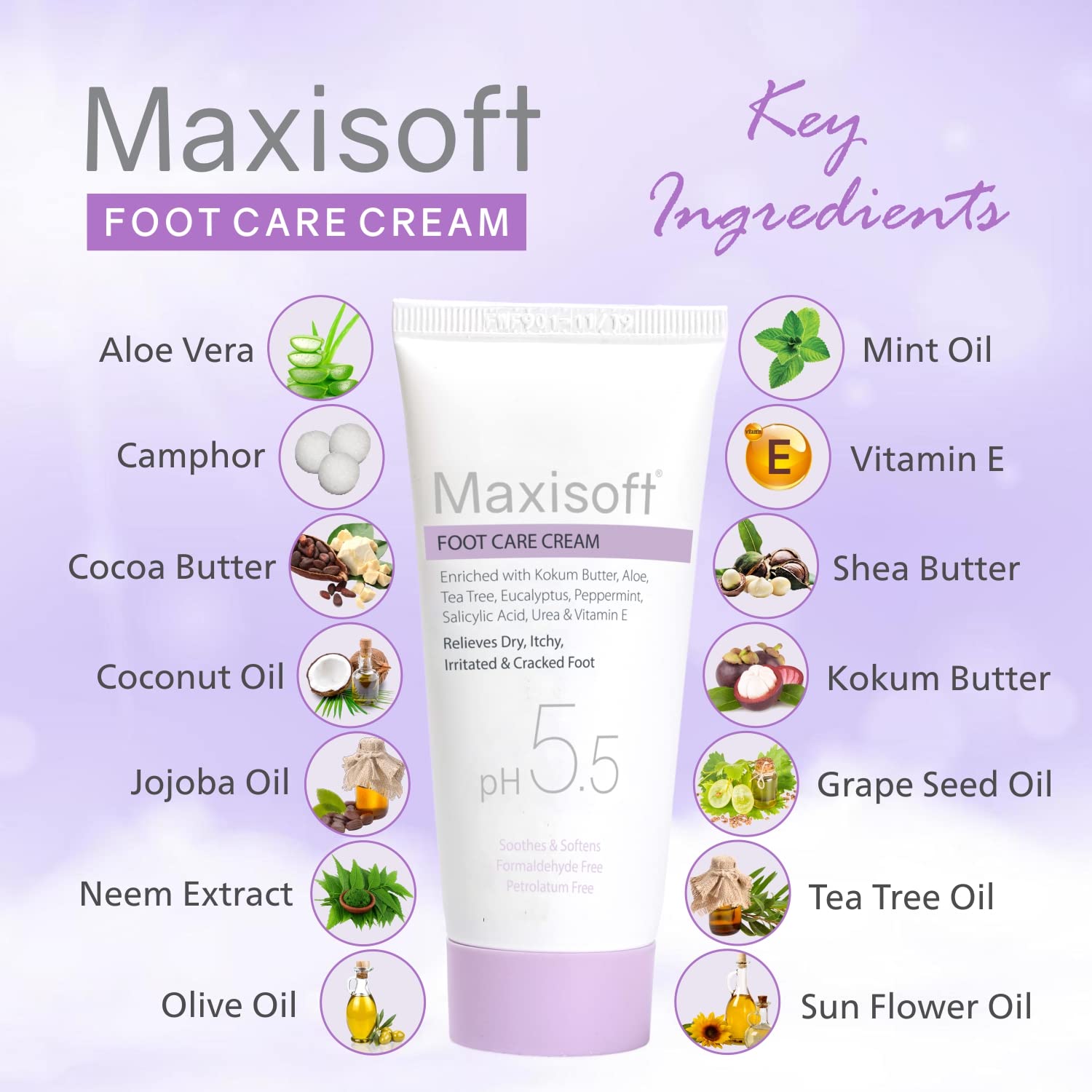 Maxisoft Foot Care Cream for Dry, Rough & Cracked Heels - Moisturizing & Soothing Foot Cream with Shea Butter & Vitamin E (60g) - Perfect for Daily Foot Care, Pedicures & Cracked Heel Treatment