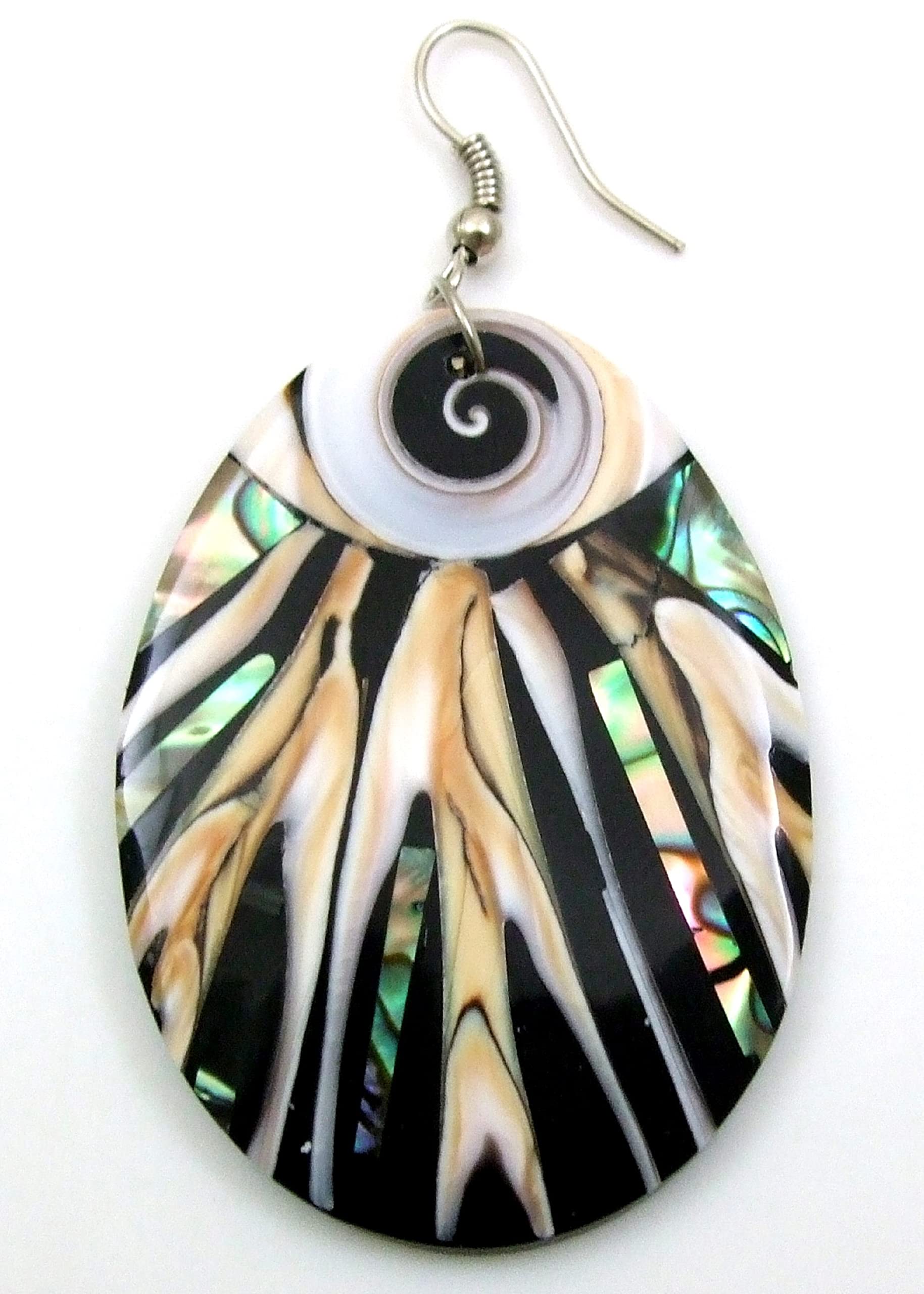 Iridescent Paua Abalone Shell Earrings for Women | Handmade Natural Cone Shell Dangle Drop Earrings | Oval Seashell Fashion Jewelry DA312-A | Perfect for Beach Weddings, Boho Outfits & Summer Accessories