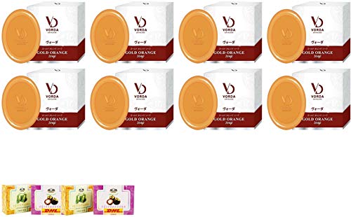 DHL Express Vorda Gold Orange Soap Facial 100g - Value Pack of 8 | Natural Skincare for Glowing Complexion | Free Tomato Facial Mask Included | Perfect for Daily Cleansing & Acne Treatment
