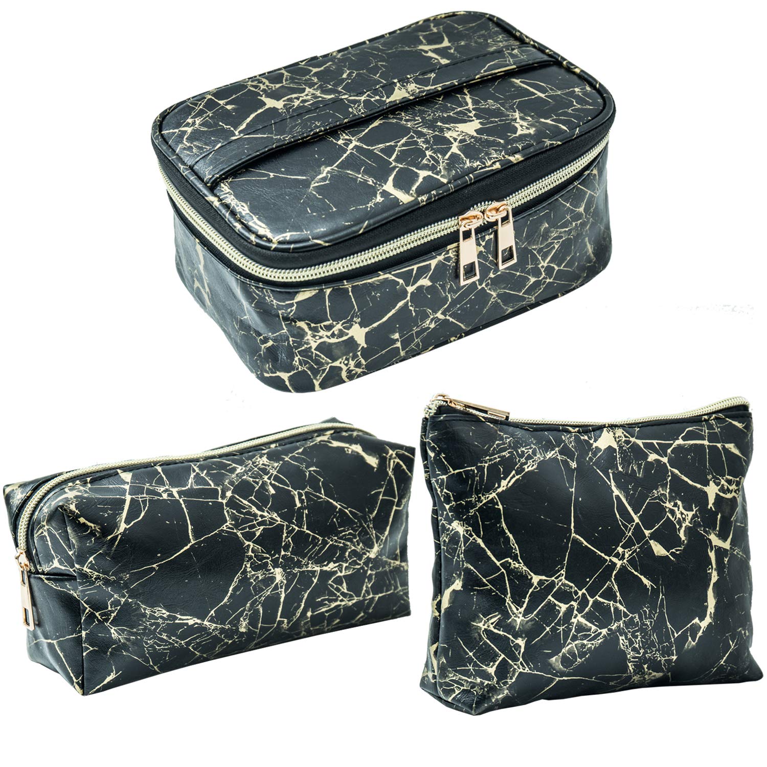 SUBANG 3 Pack Marble Makeup Bag - Waterproof Travel Toiletry Organizer for Cosmetics & Brushes - Portable Cosmetic Pouch for Women, Girls & Men - Perfect for Travel, Gym, Beach & Daily Use