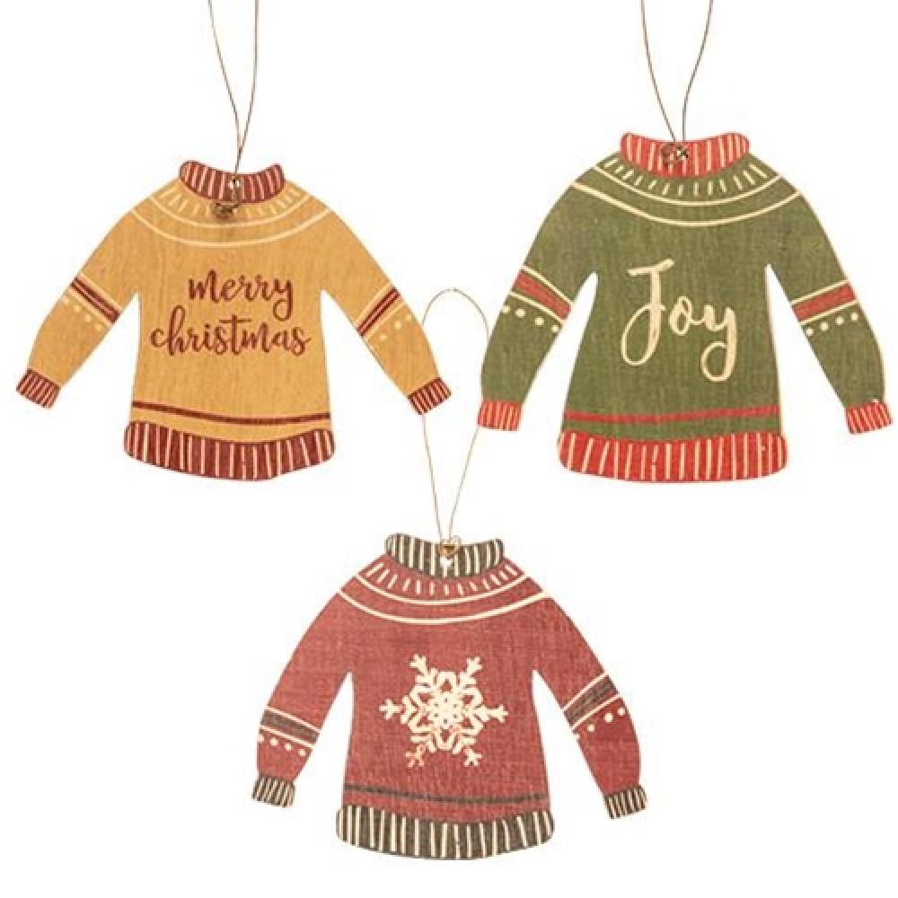 3-Piece Christmas Sweater Wooden Ornaments Set - Festive Holiday Decor for Tree, Gifts & Home - Perfect for Xmas Party, Fireplace Mantel & Winter Decorations