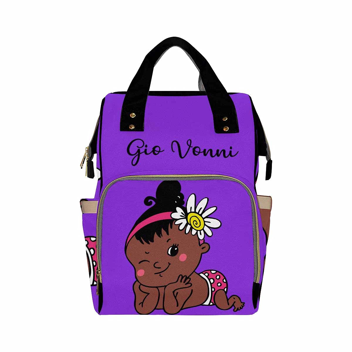 **Custom Personalized Diaper Backpack for Moms - African American Baby Girl Design, Waterproof Nursing Bag with Multiple Pockets, Travel Daypack for Baby Essentials - Perfect Baby Shower Gift & Daily Use**    *(Use Case: Ideal for moms on-the-go, baby showers, travel, daycare, and everyday outings with your little one.)*