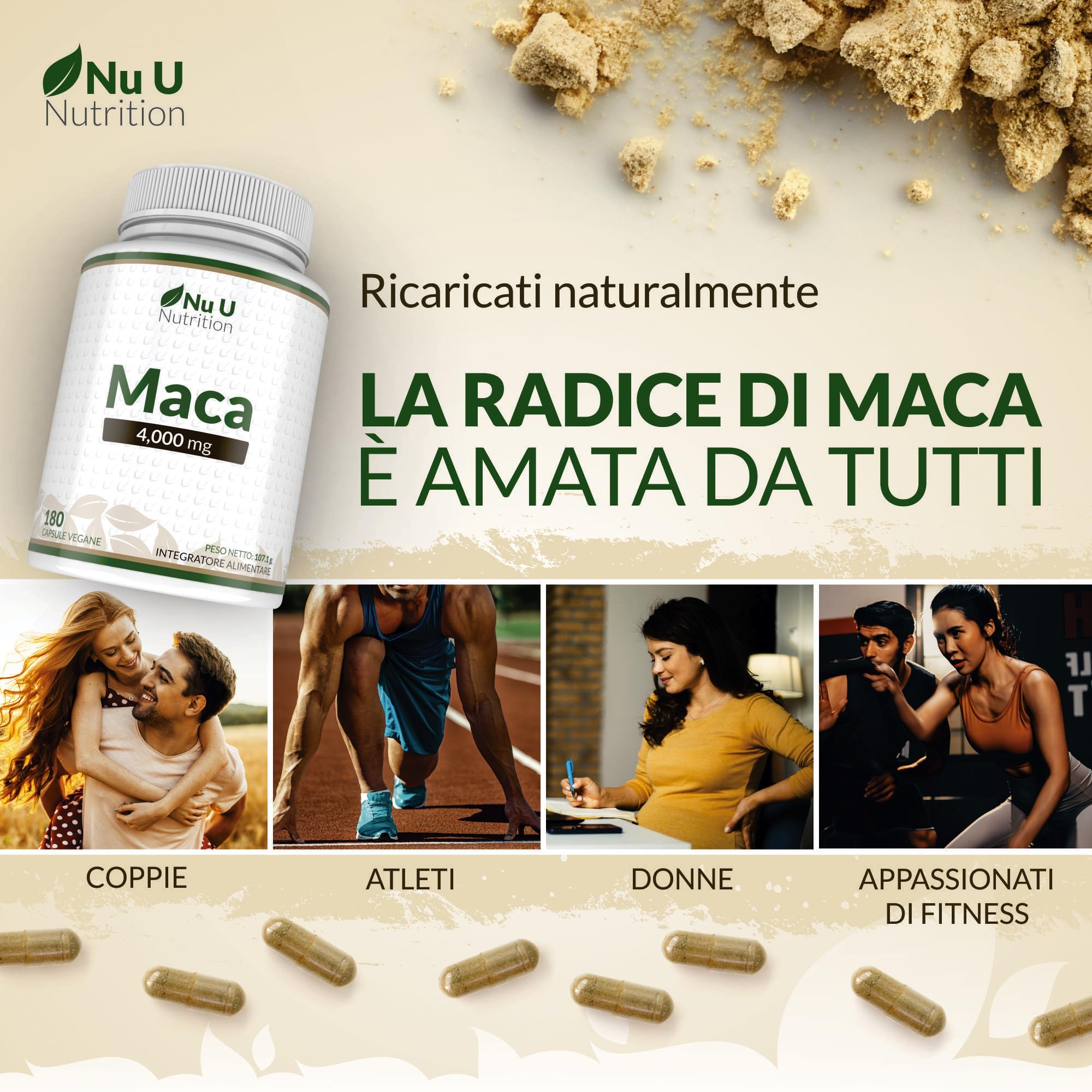 Black Peruvian Maca Root 4000mg - 180 Vegan Capsules (6-Month Supply) - 130mg Andean Maca per Capsule - Energy & Vitality Supplement for Men & Women - Nu U Nutrition - Boost Stamina, Libido & Overall Wellness