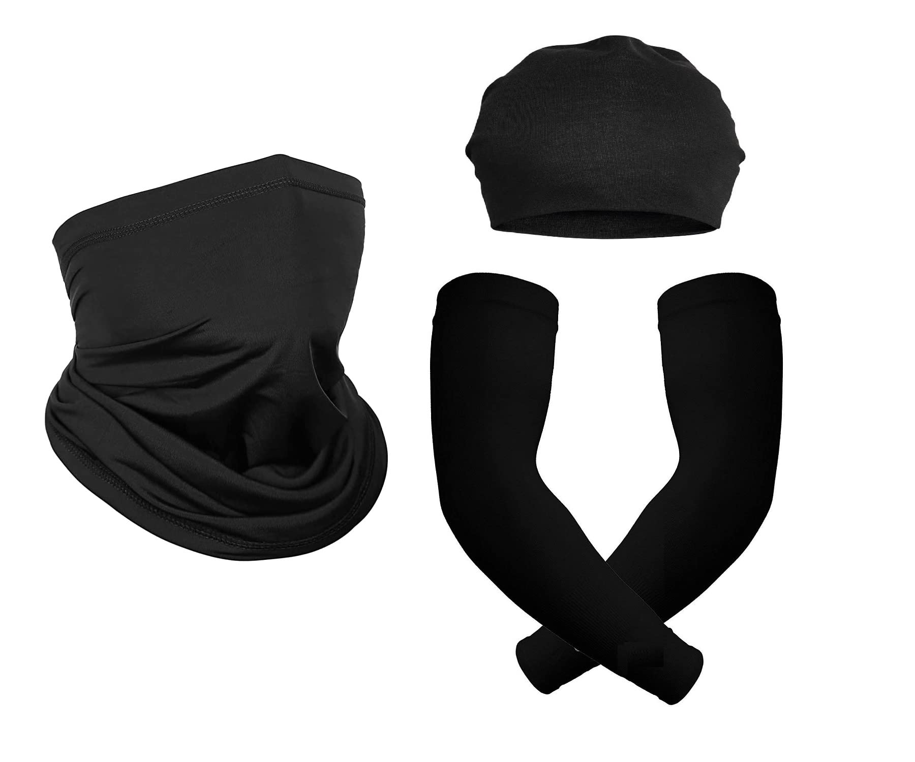 PrimeBox Biker Accessories Set - 3-Pack Reusable Cotton Face Mask, Head Cap, Arm Sleeves & Gloves Combo for Dust, UV Protection - Black | Perfect for Motorcycling, Cycling & Outdoor Activities
