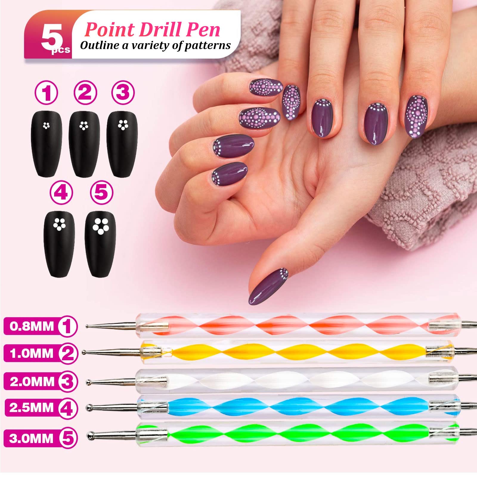 TAVADA 23-Piece Professional Nail Art Kit with Brushes, Dotting Tools & Striping Tape - Complete Starter Set for Salon-Quality Manicures at Home | Perfect for DIY Nail Designs, Gel Polish Application & Creative Nail Art