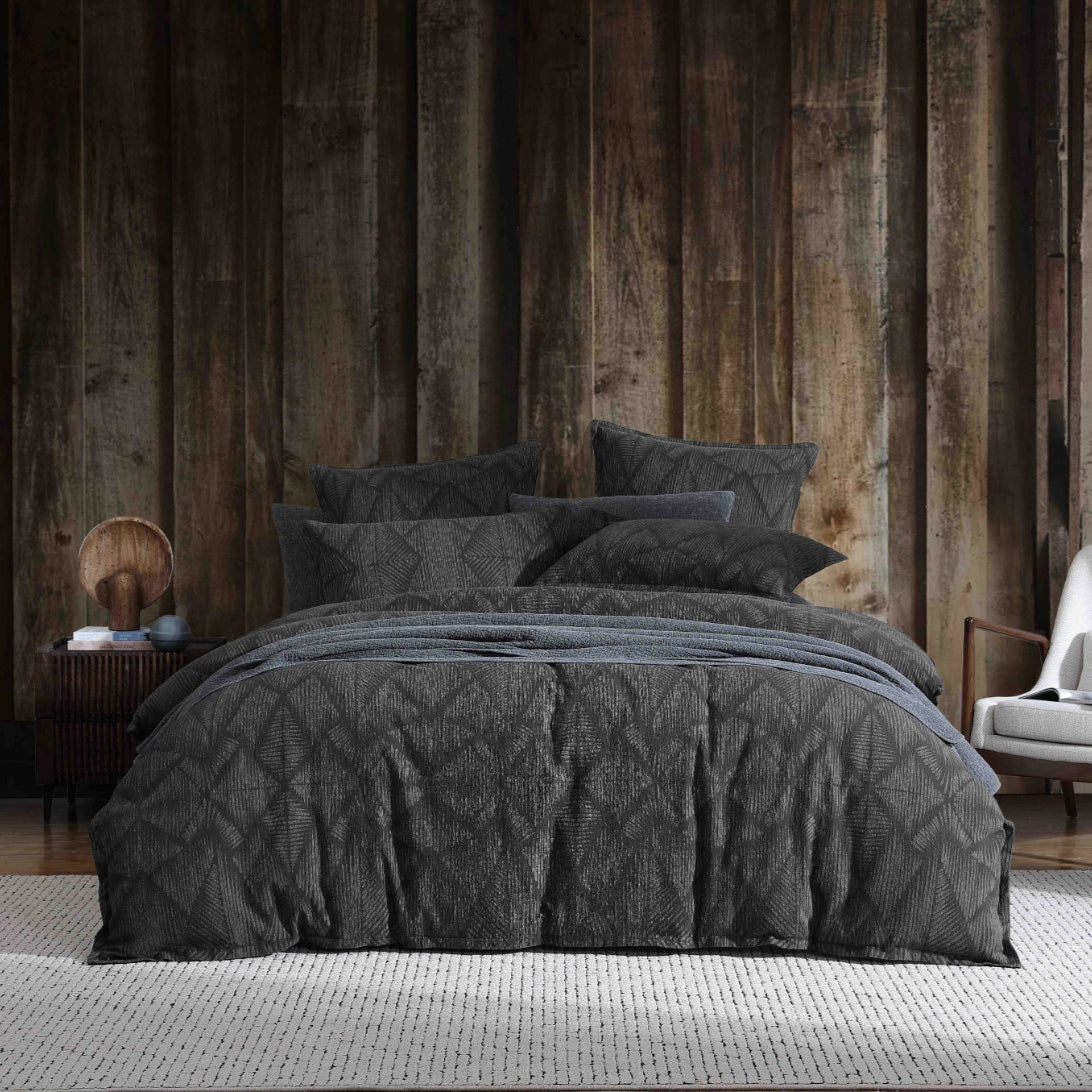Luxury Kenya Charcoal Quilted Velvet Duvet Cover Set - Queen Size by Logan & Mason Platinum | Soft & Breathable Bedding for Cozy Bedroom Decor