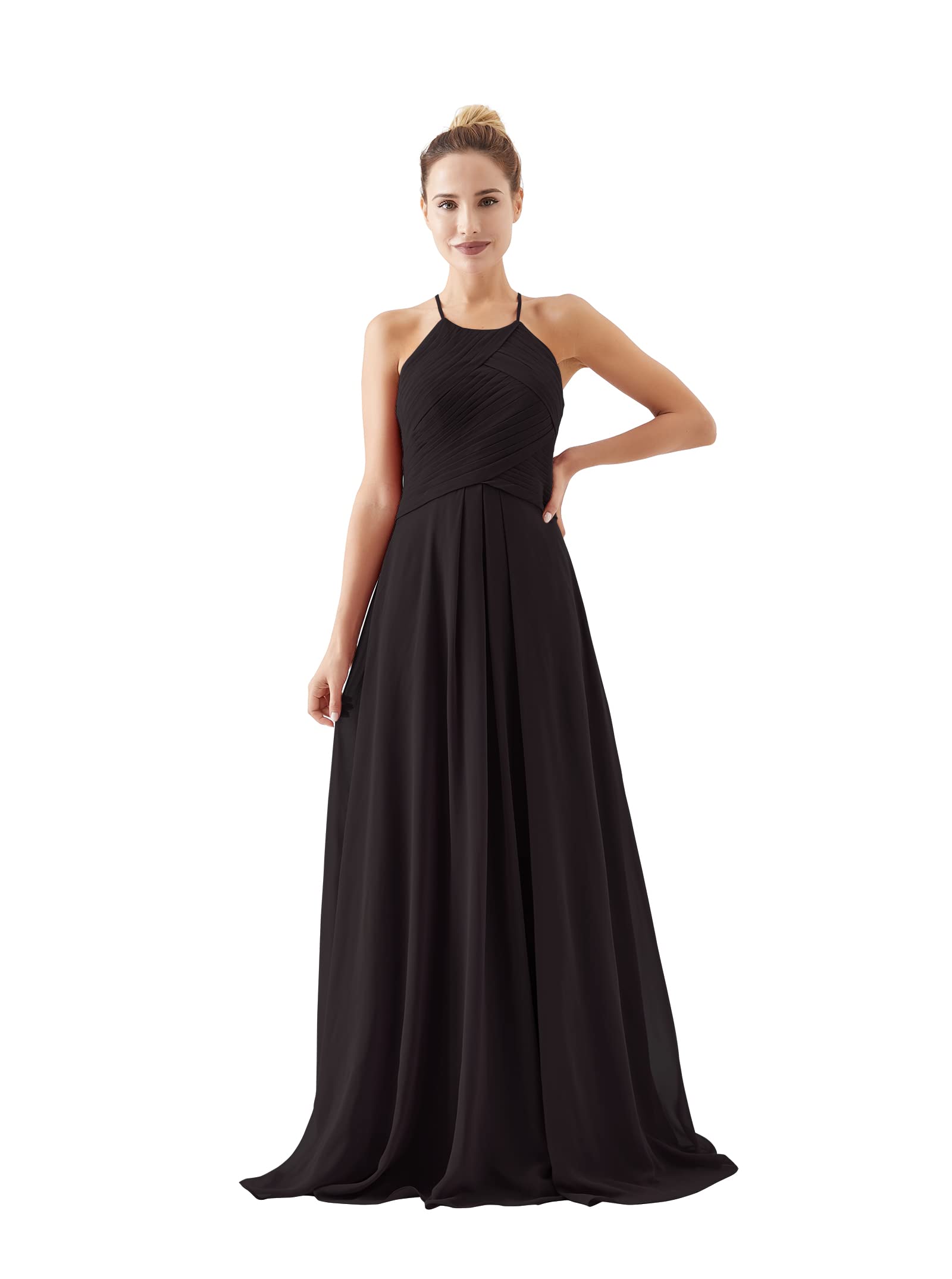 Elegant Halter Neck Bridesmaid Dresses with Keyhole Back - Pleated Long Chiffon Formal Gowns for Women | Perfect for Weddings, Proms & Special Occasions