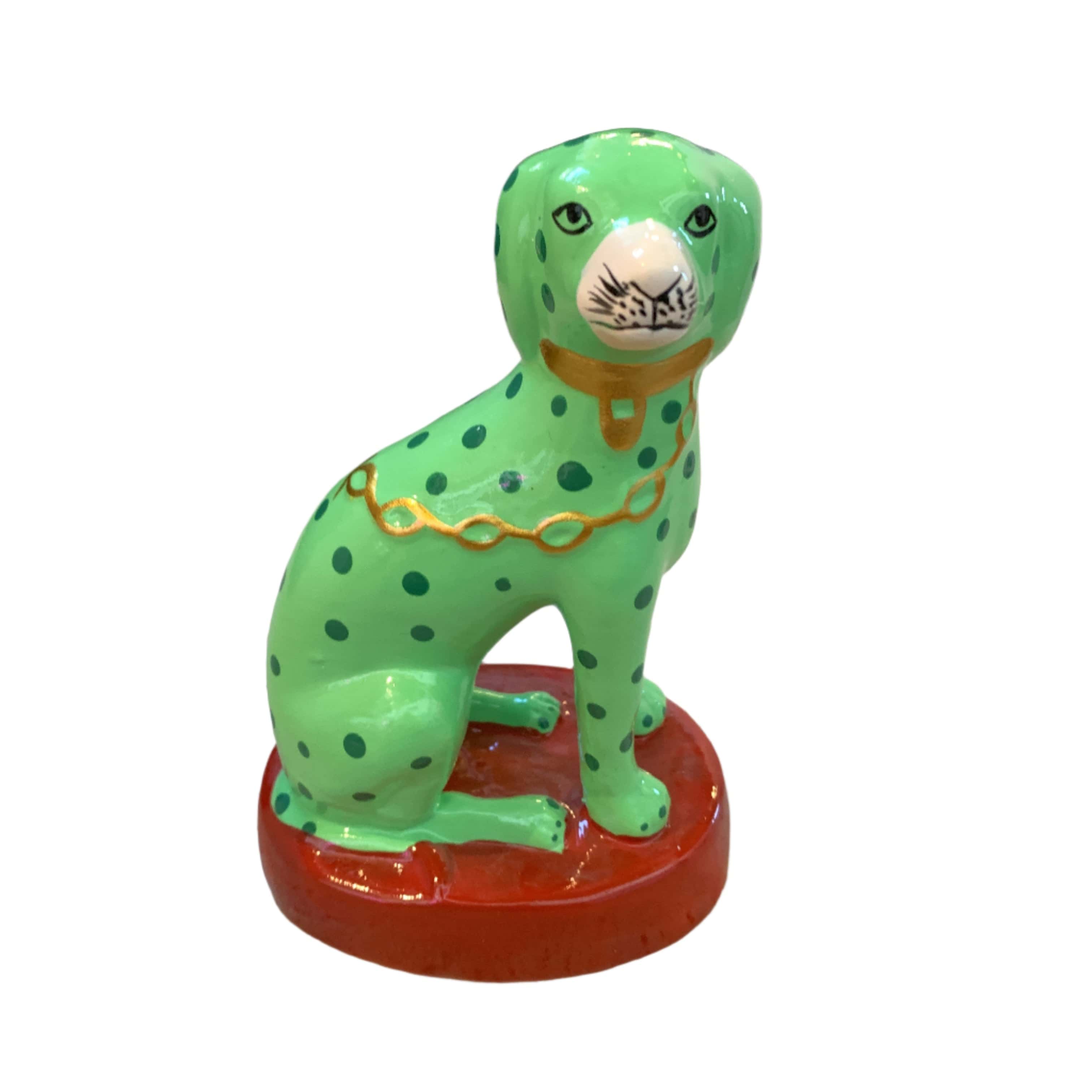 Staffordshire Dalmatian Green Ceramic Dog Figurine - Vintage Home Decor, Collectible Gift for Dog Lovers, Perfect for Shelf Display & Cottagecore Aesthetic