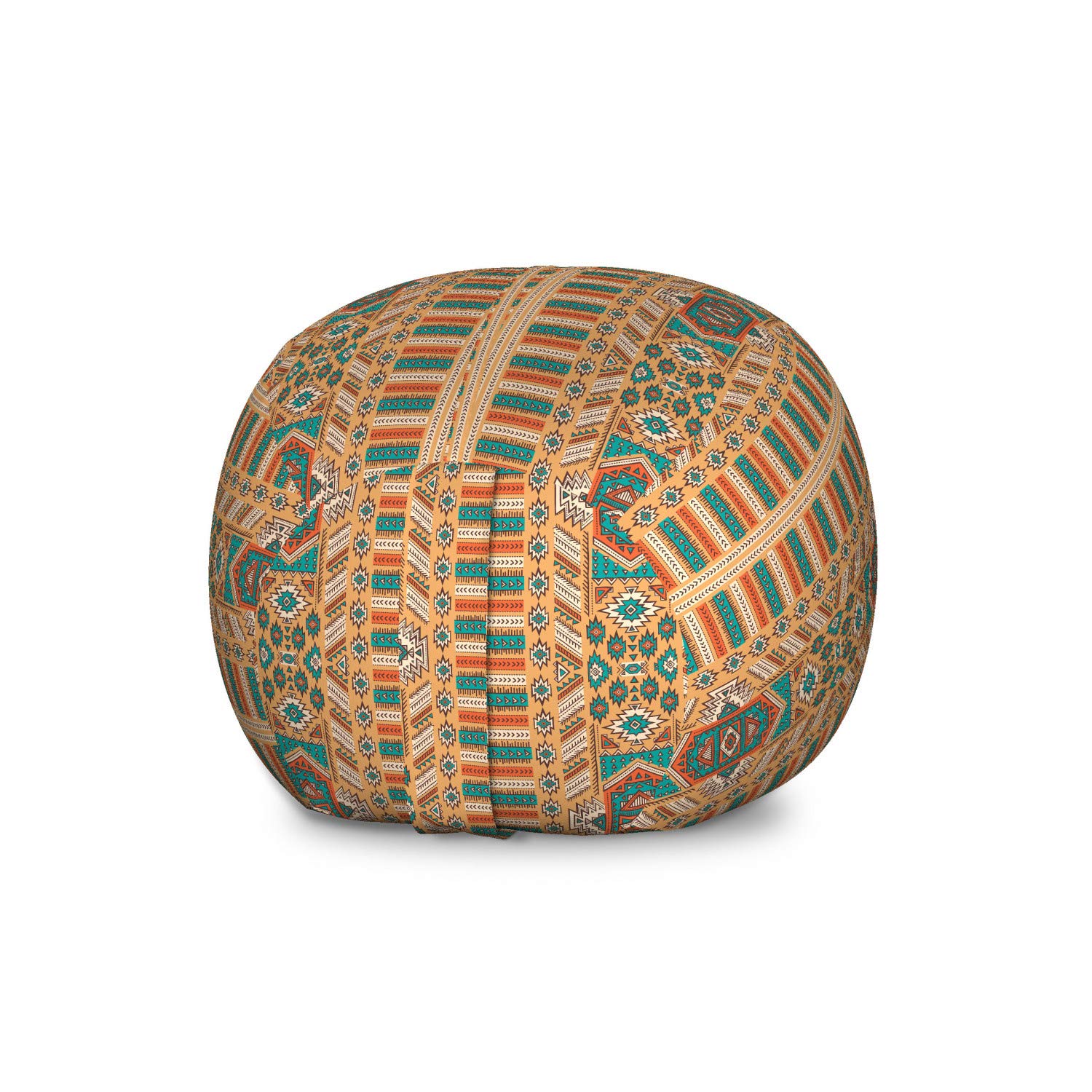 Ambesonne Bohemian Tribal Pattern Toy Storage Bag Chair - Large Washable Stuffed Animal Organizer in Apricot Orange & Teal - Perfect for Kids' Room Organization & Playroom Decor