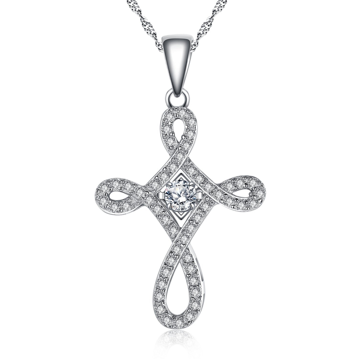 Sterling Silver 0.25ct Round Cubic Zirconia Cross Pendant Necklace - 18