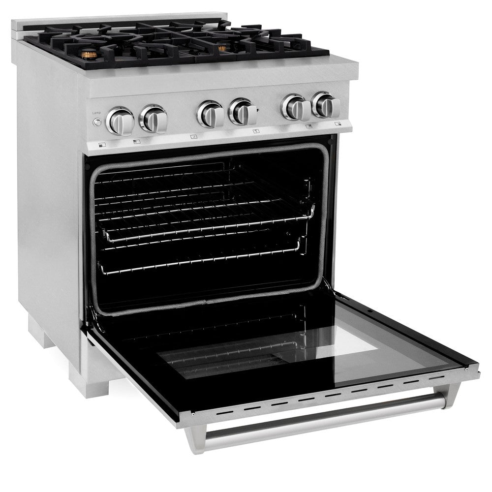 ZLINE 30-inch 4.0 cu.ft Dual Fuel Range - Gas Cooktop & Electric Convection Oven in Satin Stainless Steel with 4 Brass Burners (RAS SN BR 30) - Perfect for Home Kitchens, Professional Chefs & Modern Cooking Enthusiasts