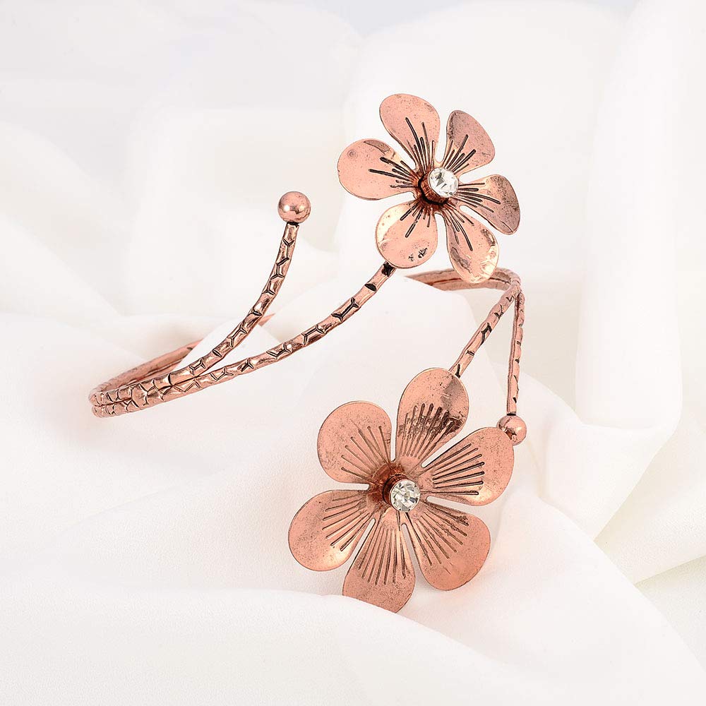 10K Gold Plated Floral Swirl Arm Cuff Bracelet for Women - Elegant Boho Armlet for Parties, Weddings & Festival Fashion Accessories